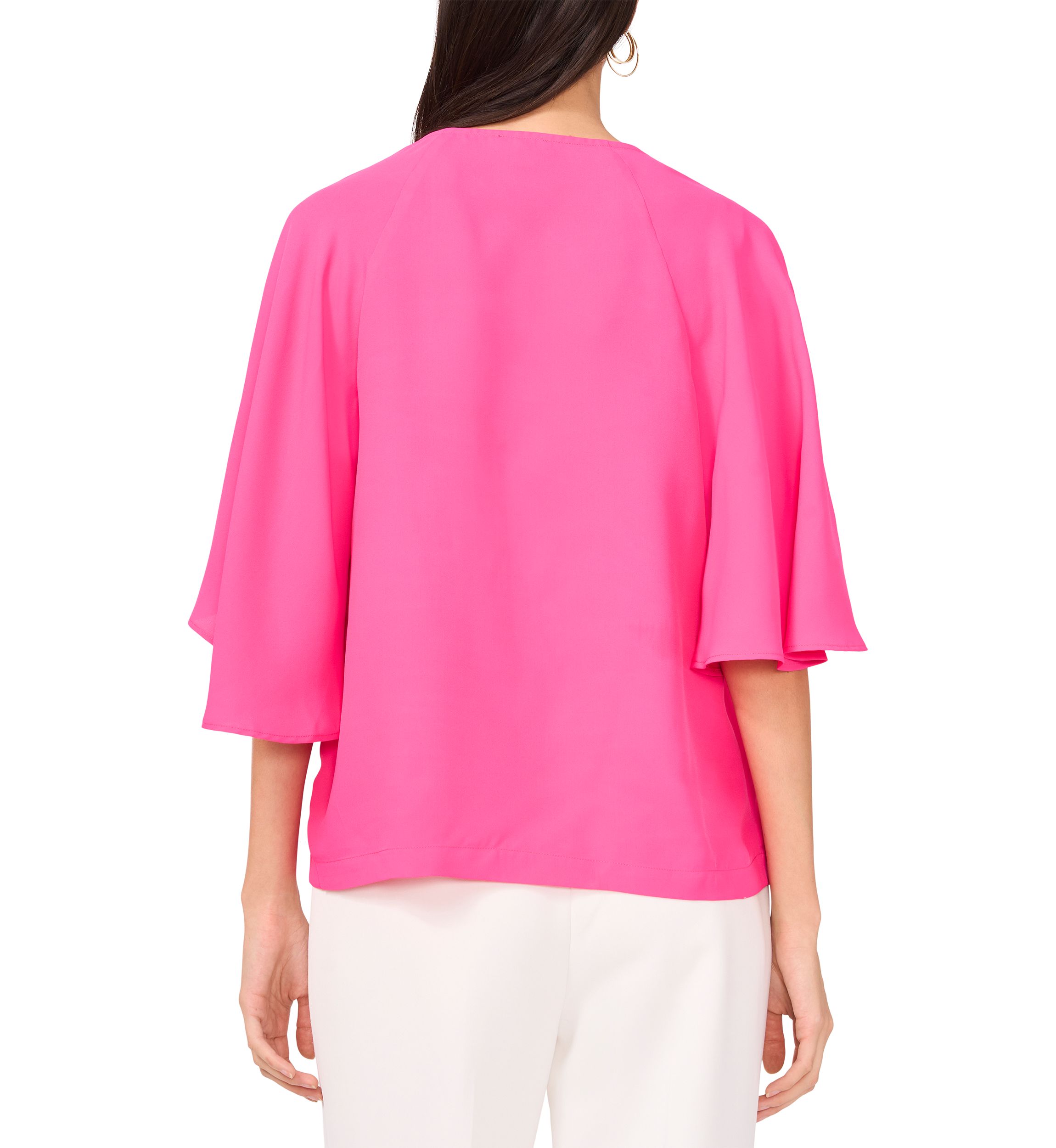 Petite Flutter Sleeve Tie Neck Top 