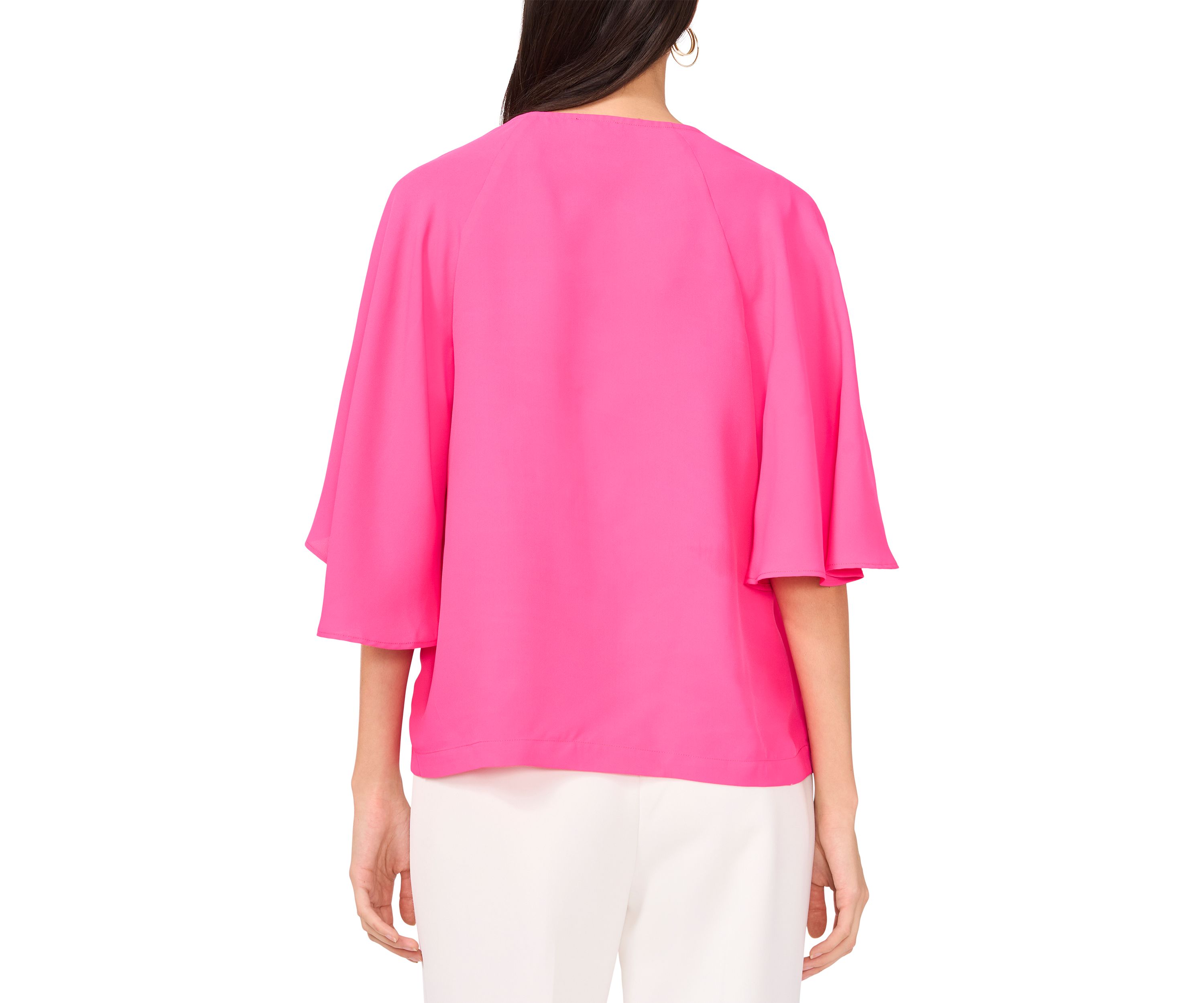 Petite Flutter Sleeve Tie Neck Top 