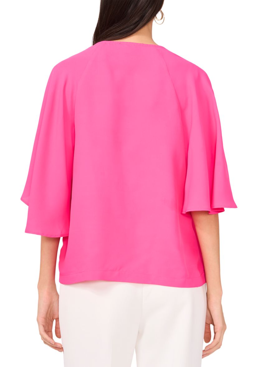 Petite Flutter Sleeve Tie Neck Top 