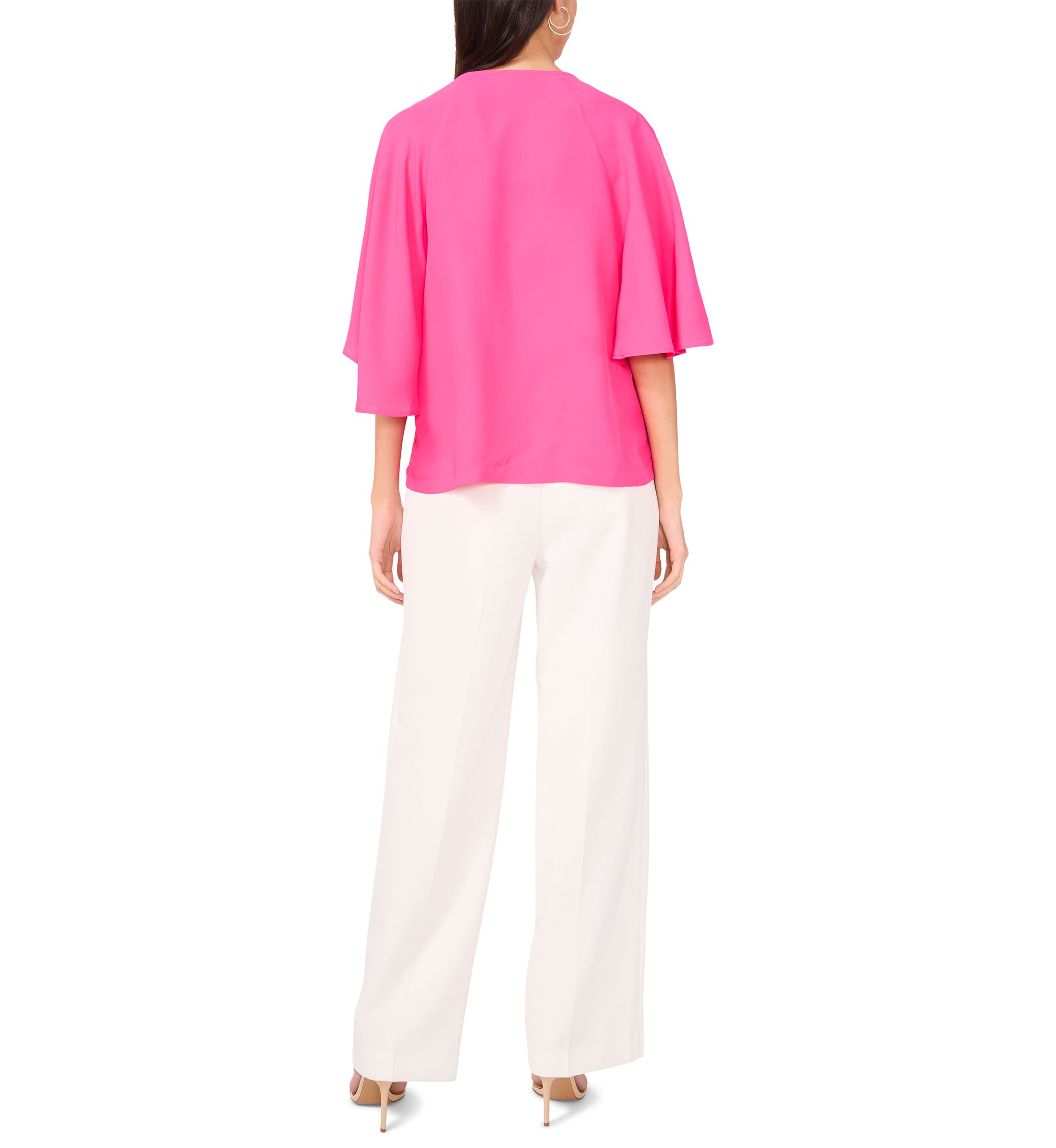 Petite Flutter Sleeve Tie Neck Top 