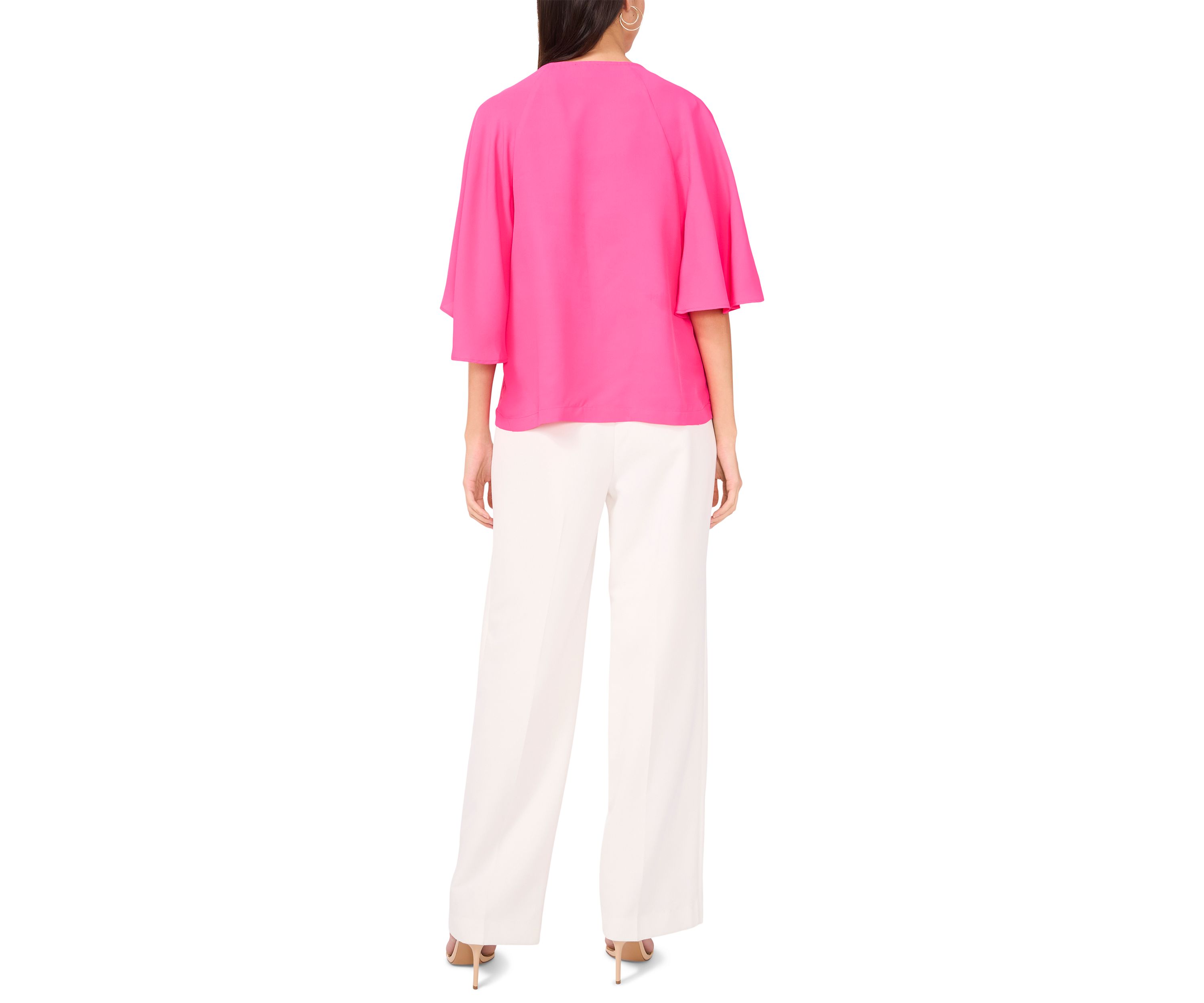 Petite Flutter Sleeve Tie Neck Top 