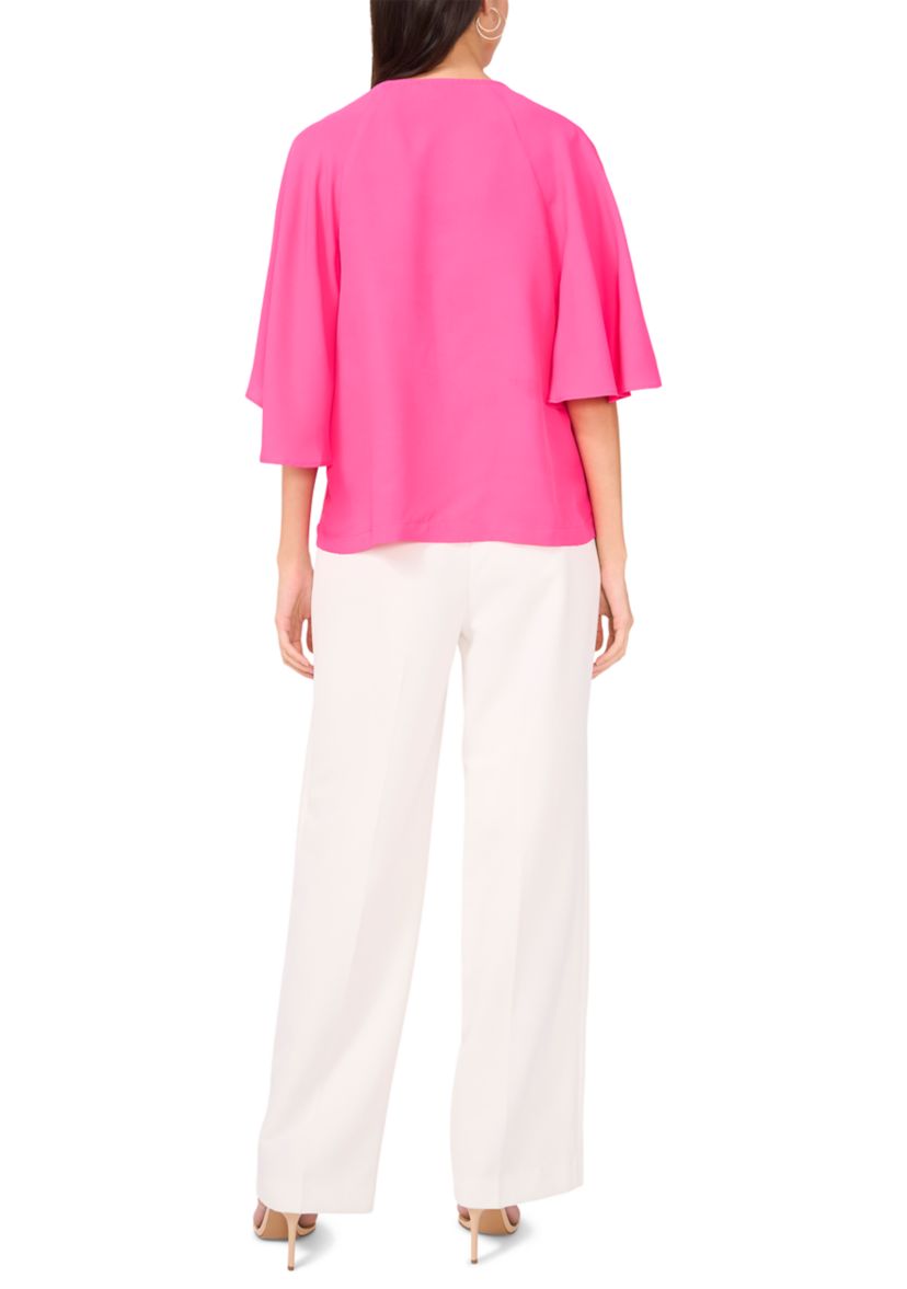 Petite Flutter Sleeve Tie Neck Top 