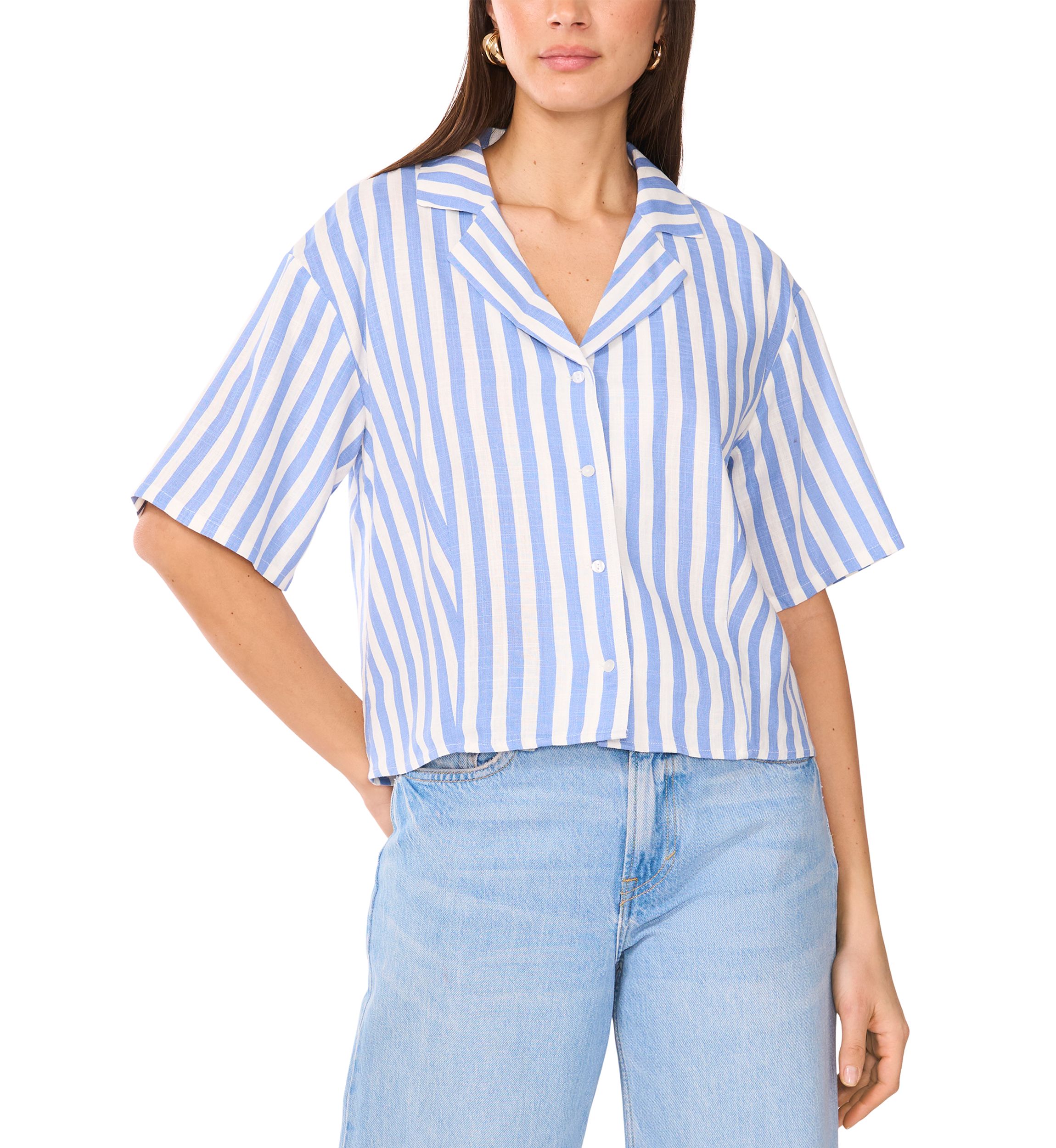 Petite Cropped Button Down Top
