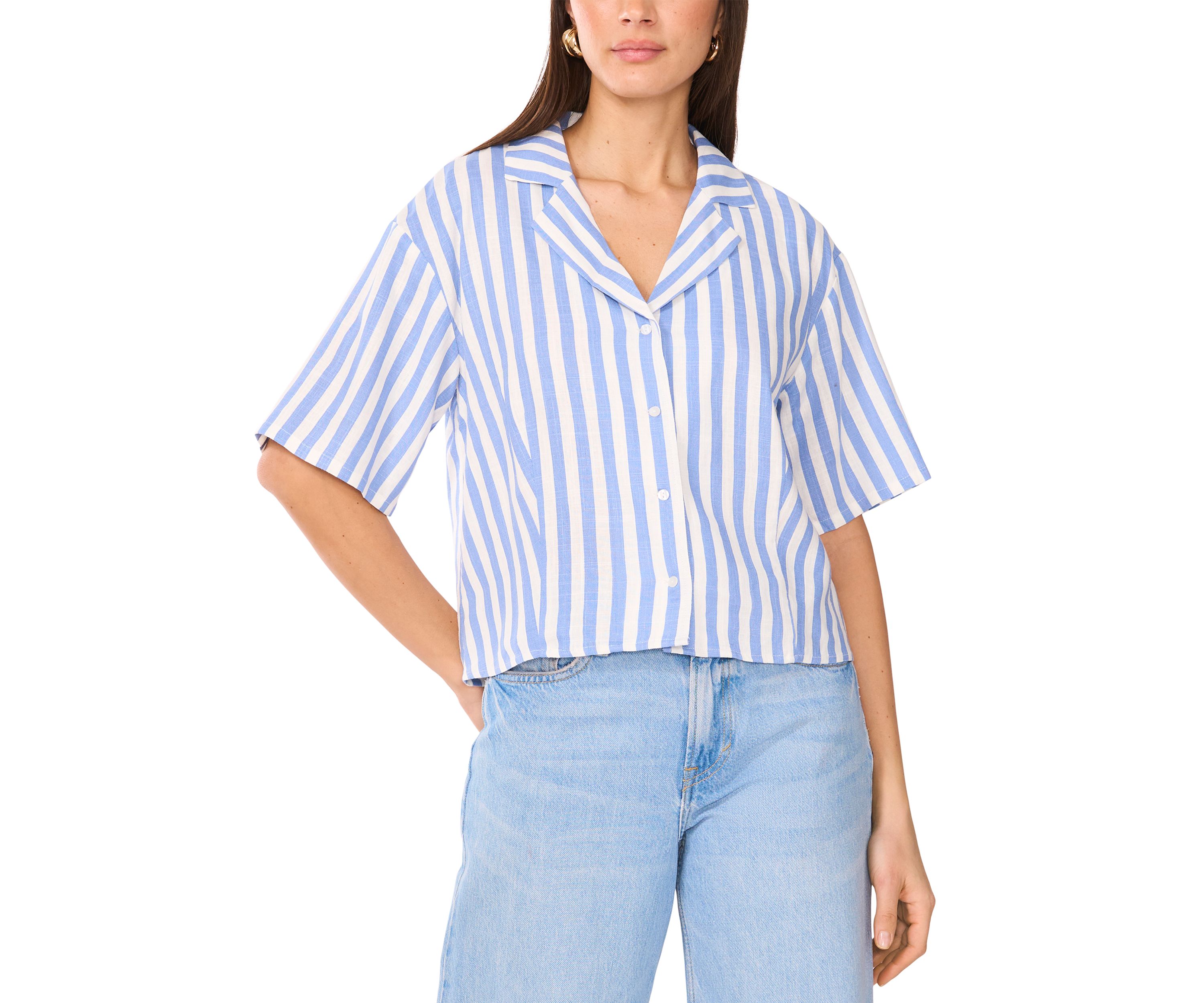 Petite Cropped Button Down Top