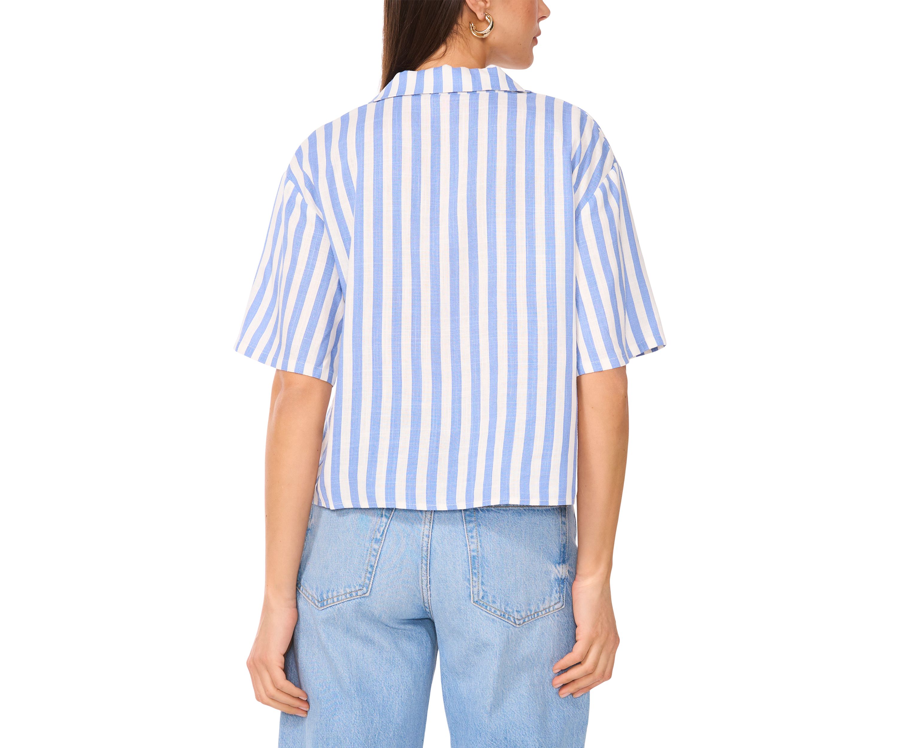 Petite Cropped Button Down Top