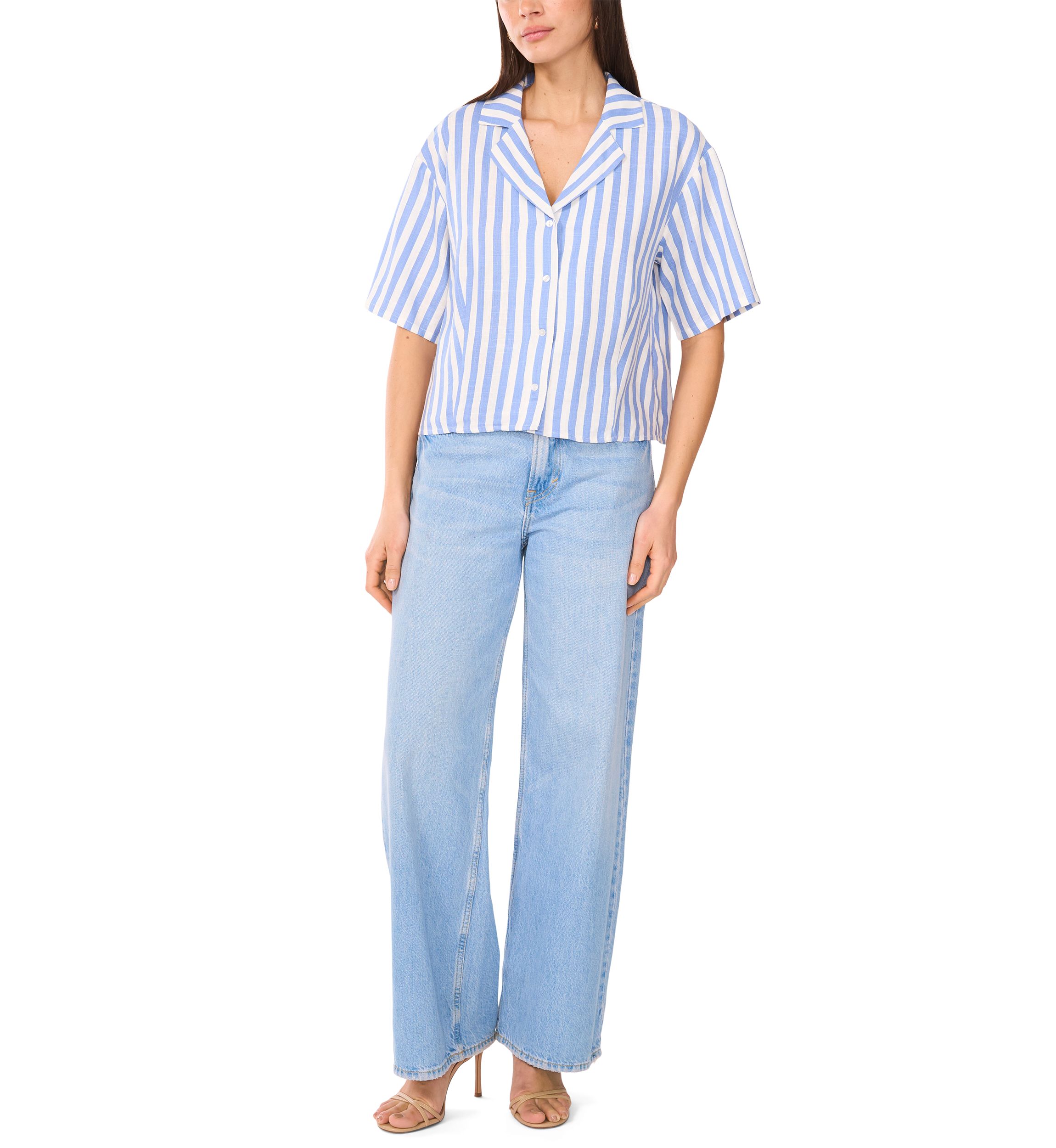 Petite Cropped Button Down Top