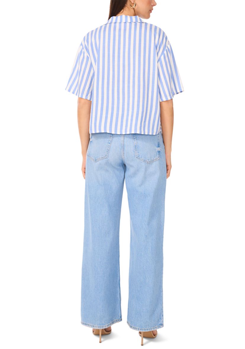 Petite Cropped Button Down Top