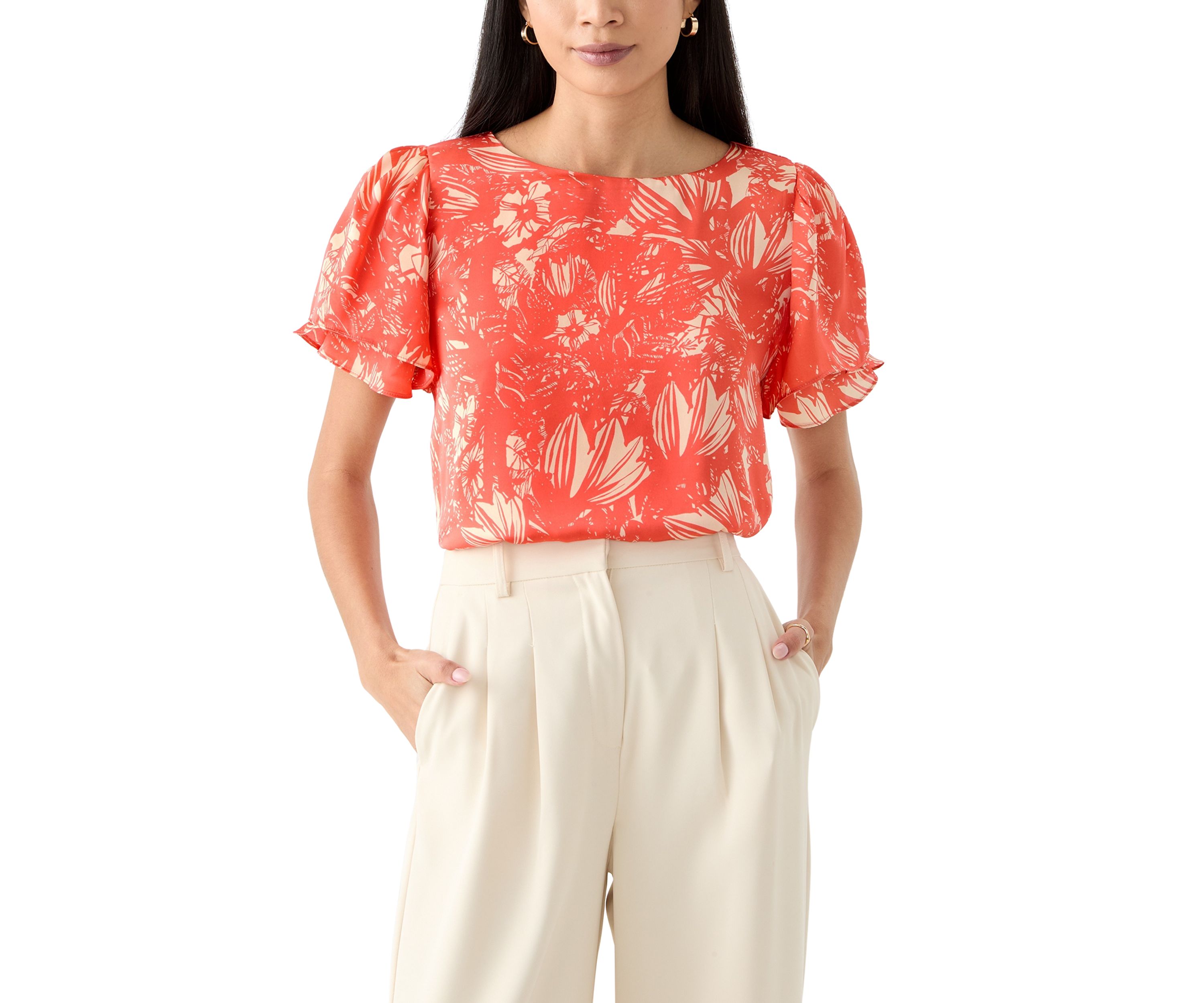 Petite Printed Layered Sleeve Blouse