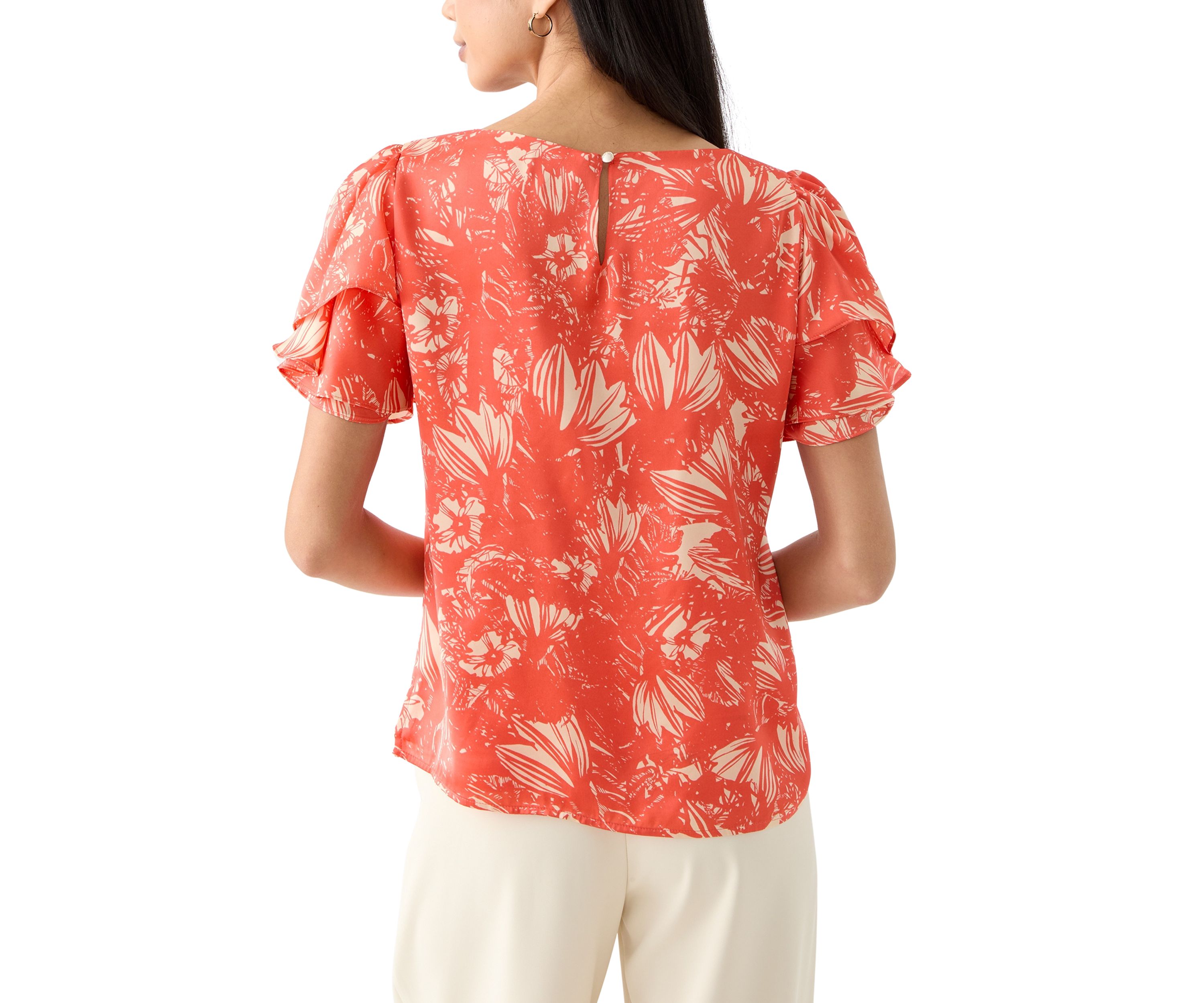 Petite Printed Layered Sleeve Blouse