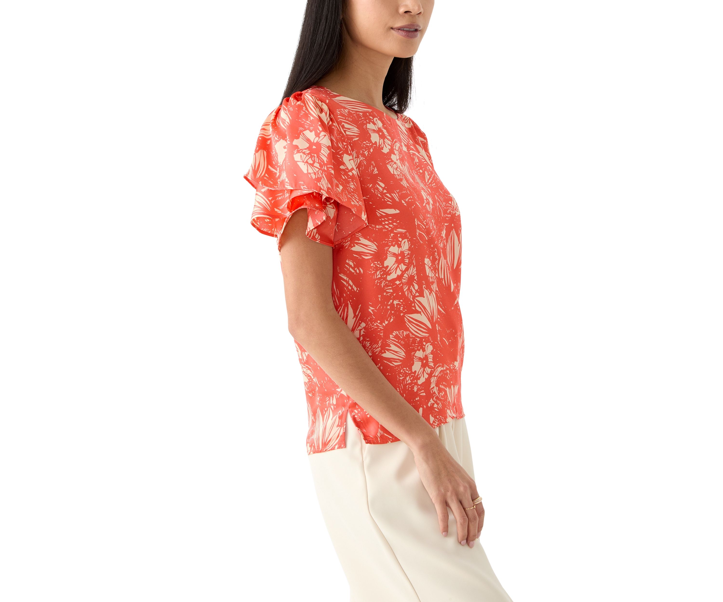 Petite Printed Layered Sleeve Blouse