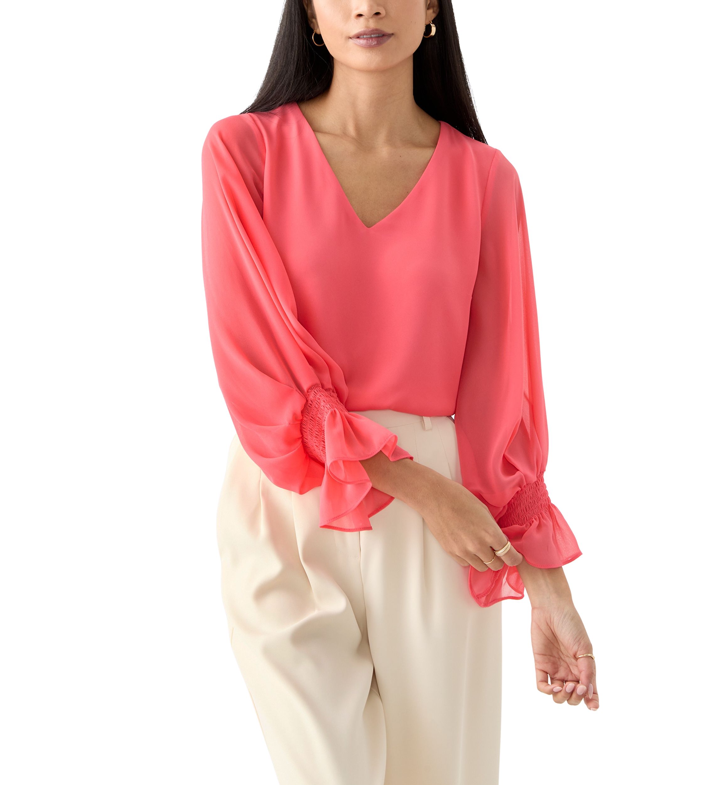 Petite Smocked Blouson Sleeve Top