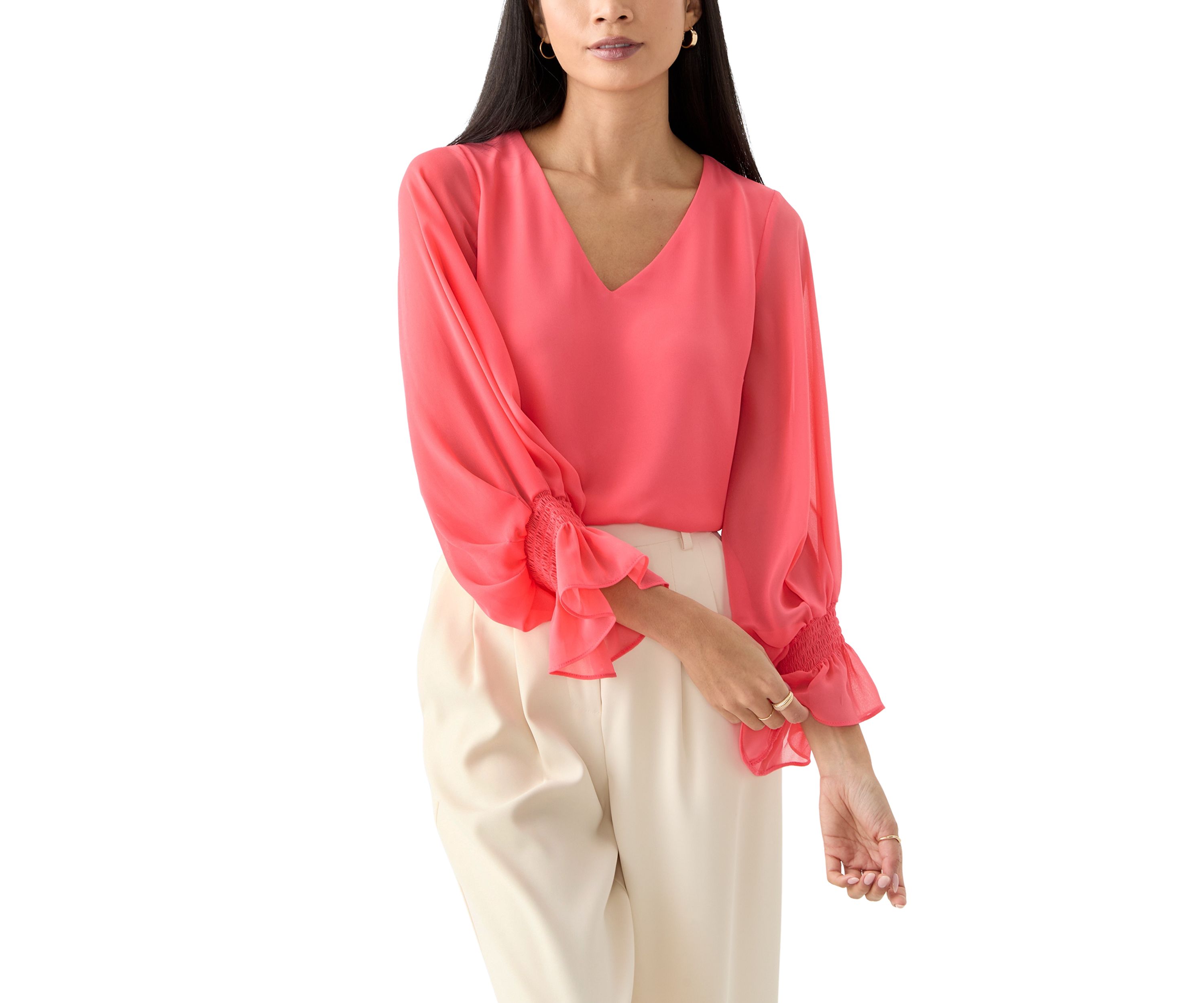 Petite Smocked Blouson Sleeve Top