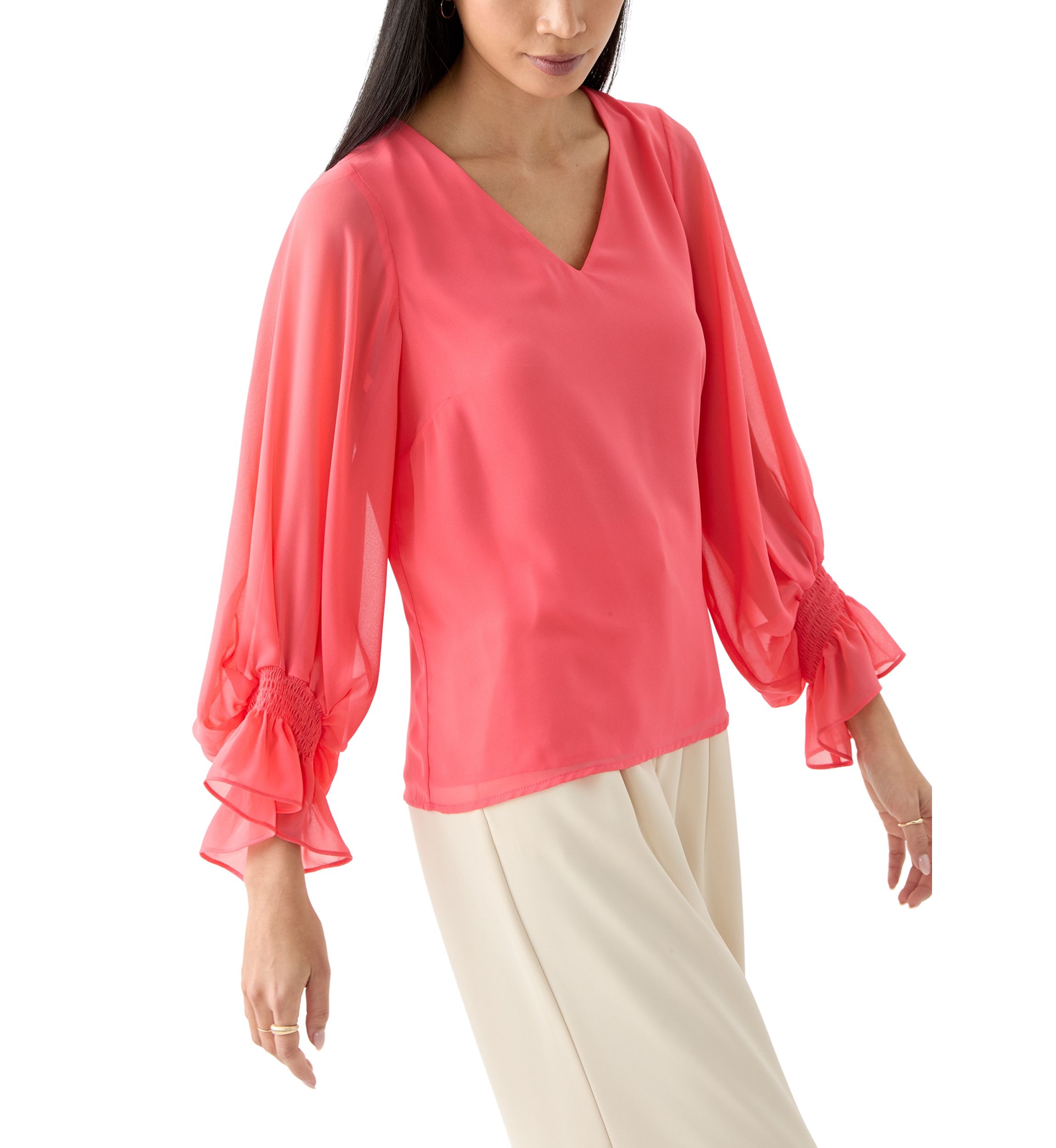 Petite Smocked Blouson Sleeve Top