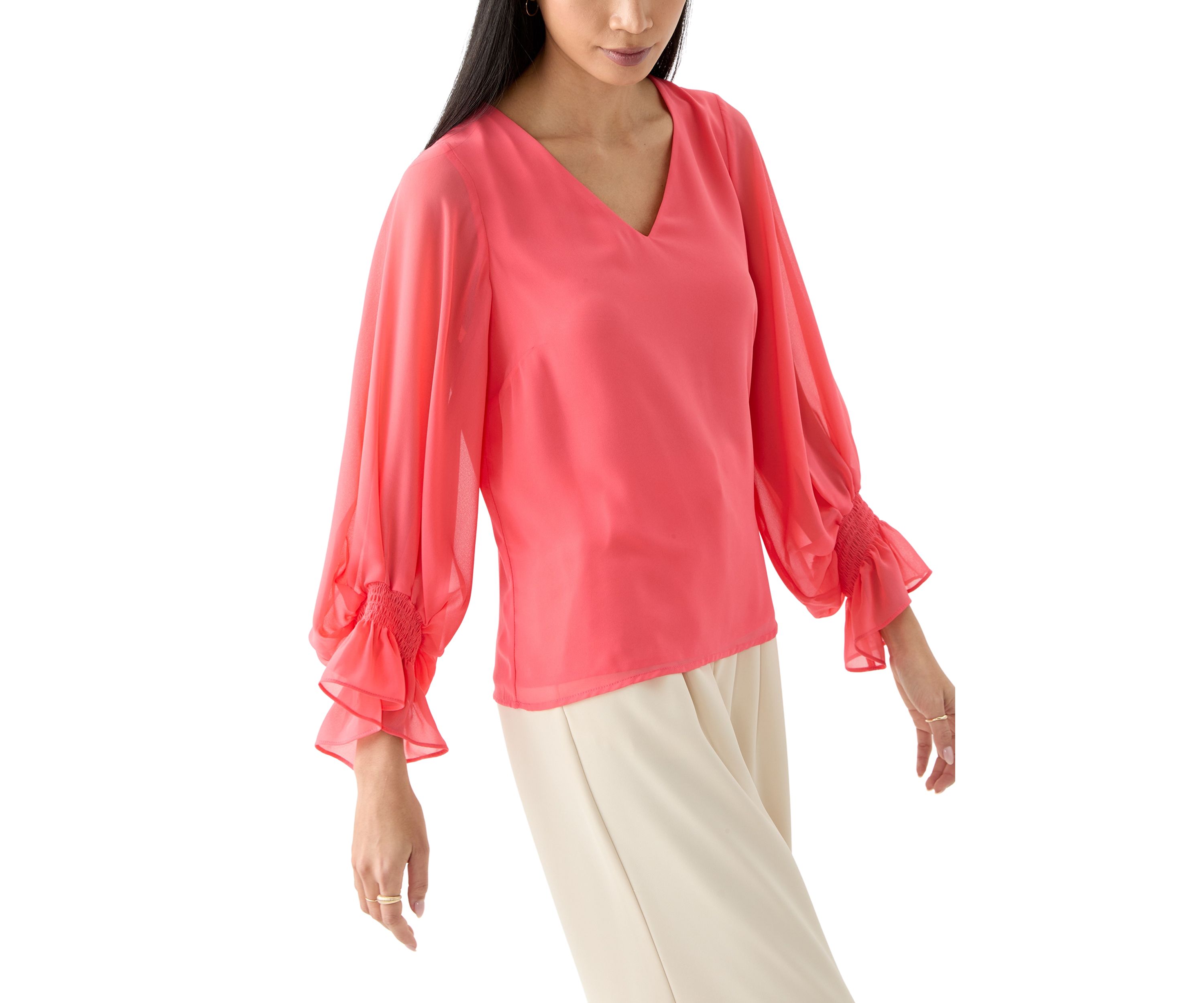Petite Smocked Blouson Sleeve Top