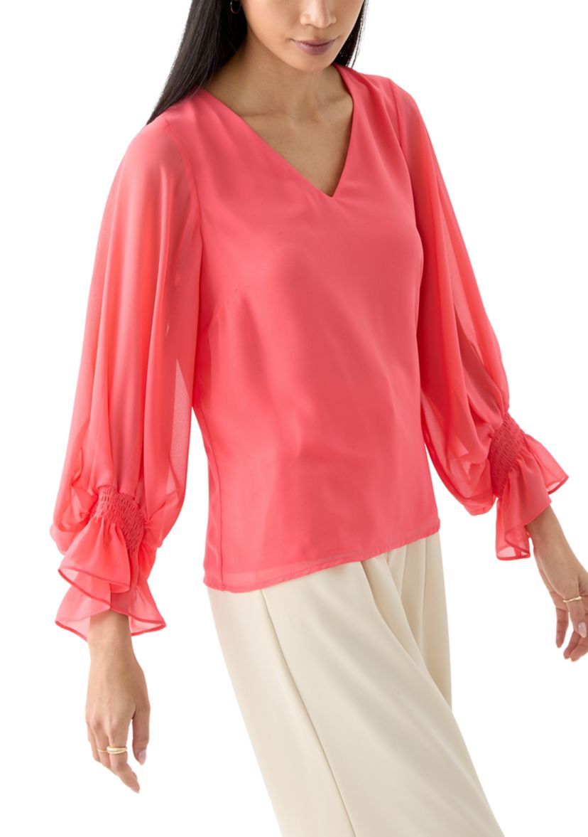 Petite Smocked Blouson Sleeve Top