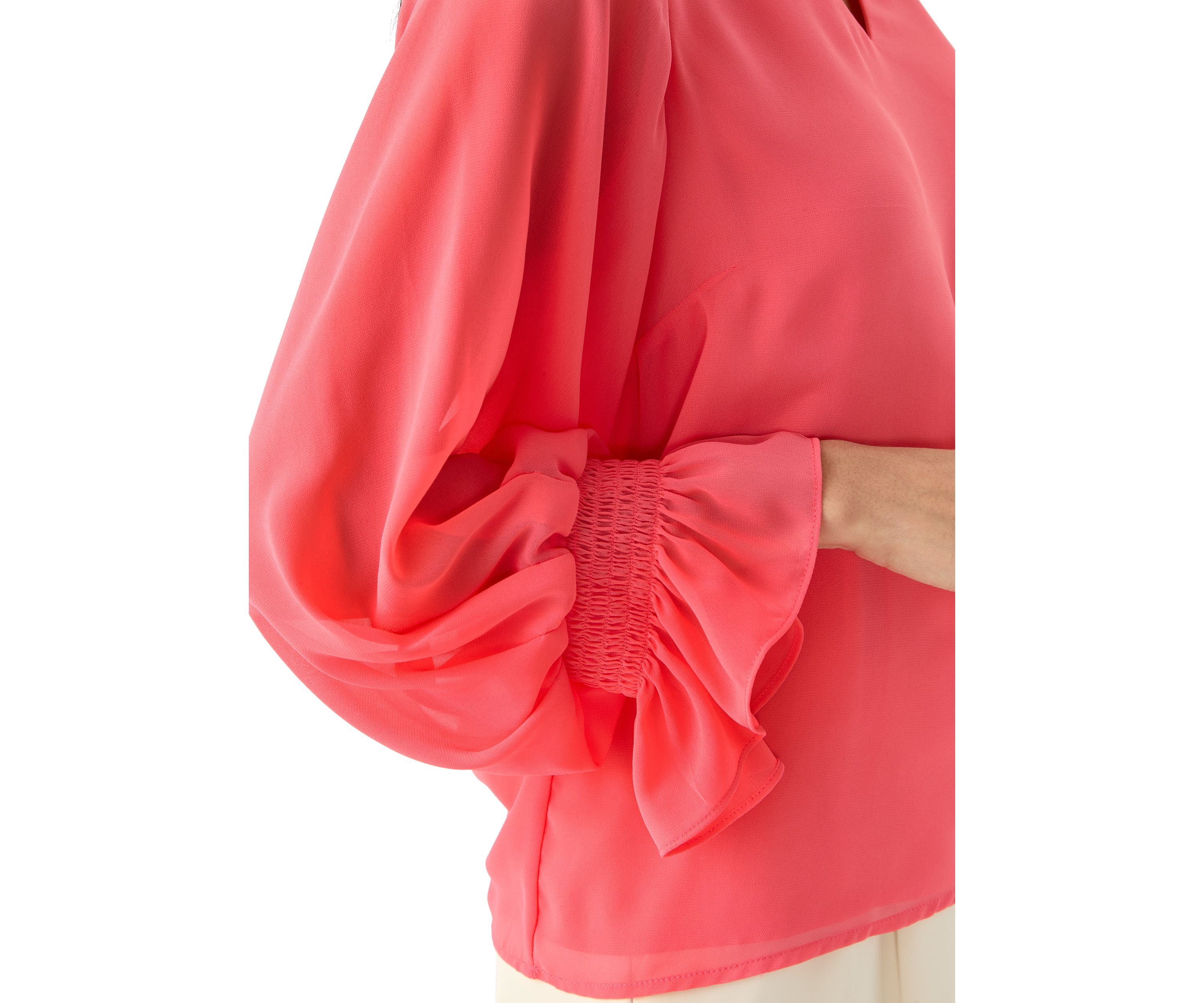 Petite Smocked Blouson Sleeve Top