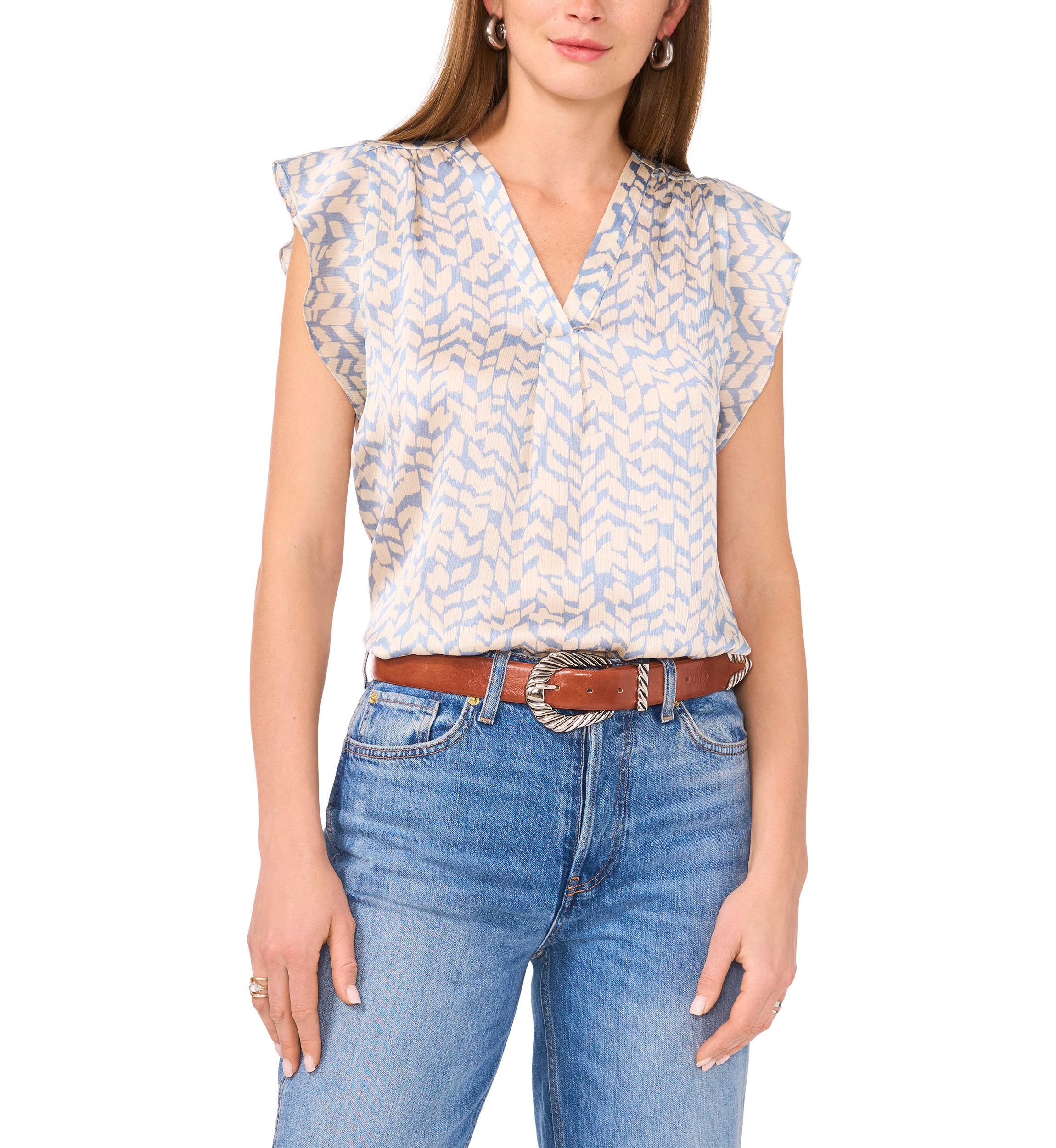Petite V-Neck Flutter Sleeve Top