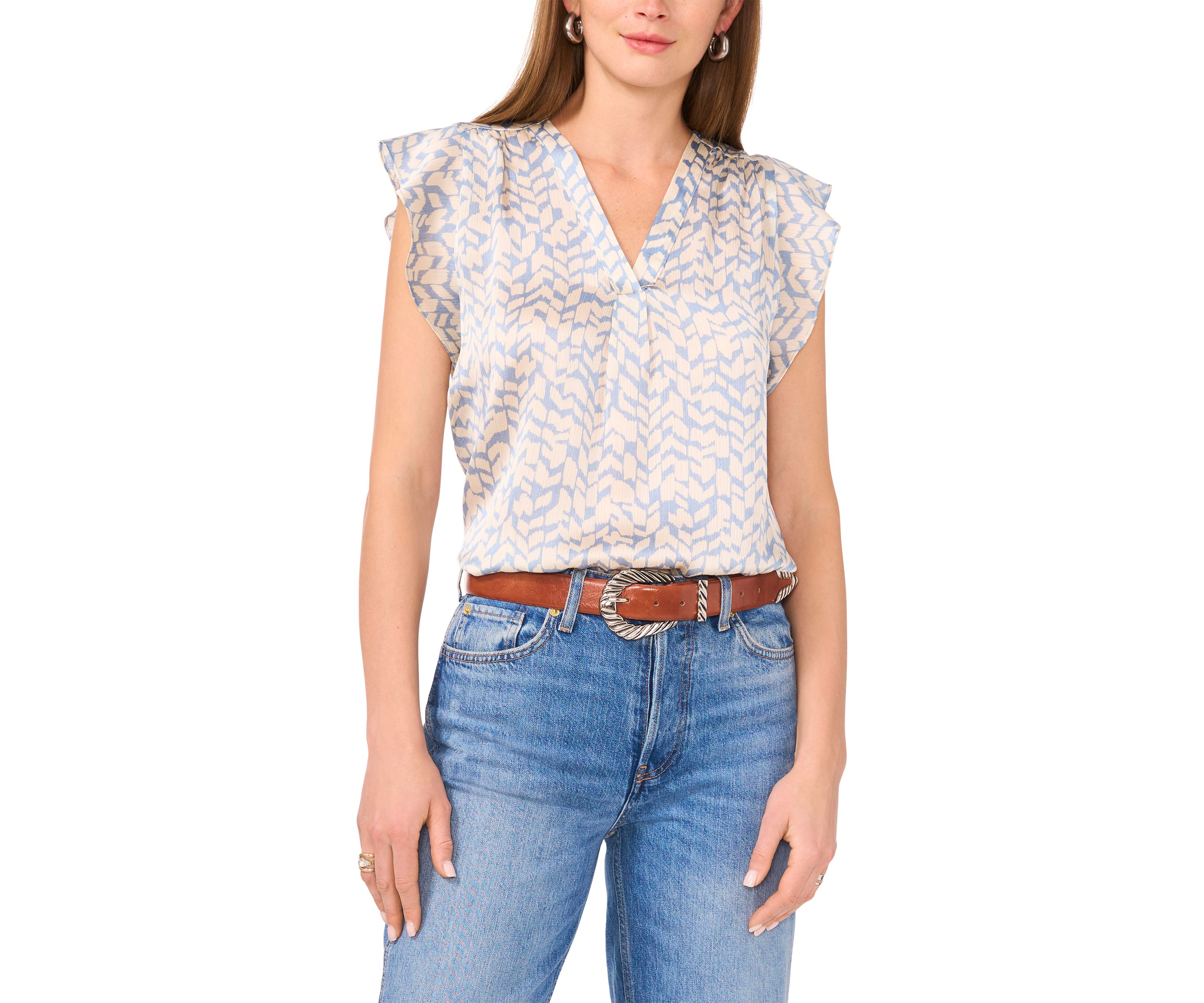 Petite V-Neck Flutter Sleeve Top