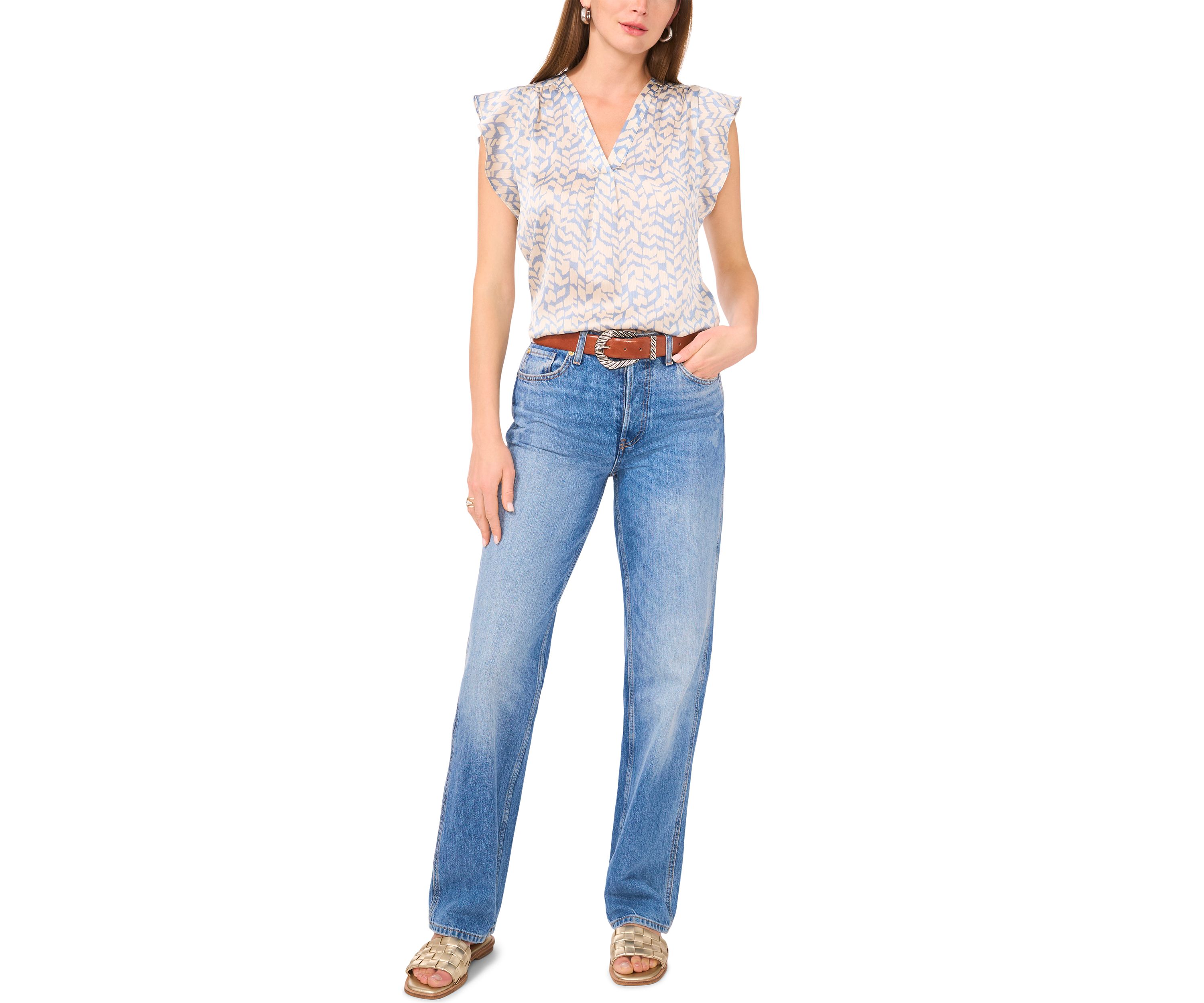 Petite V-Neck Flutter Sleeve Top