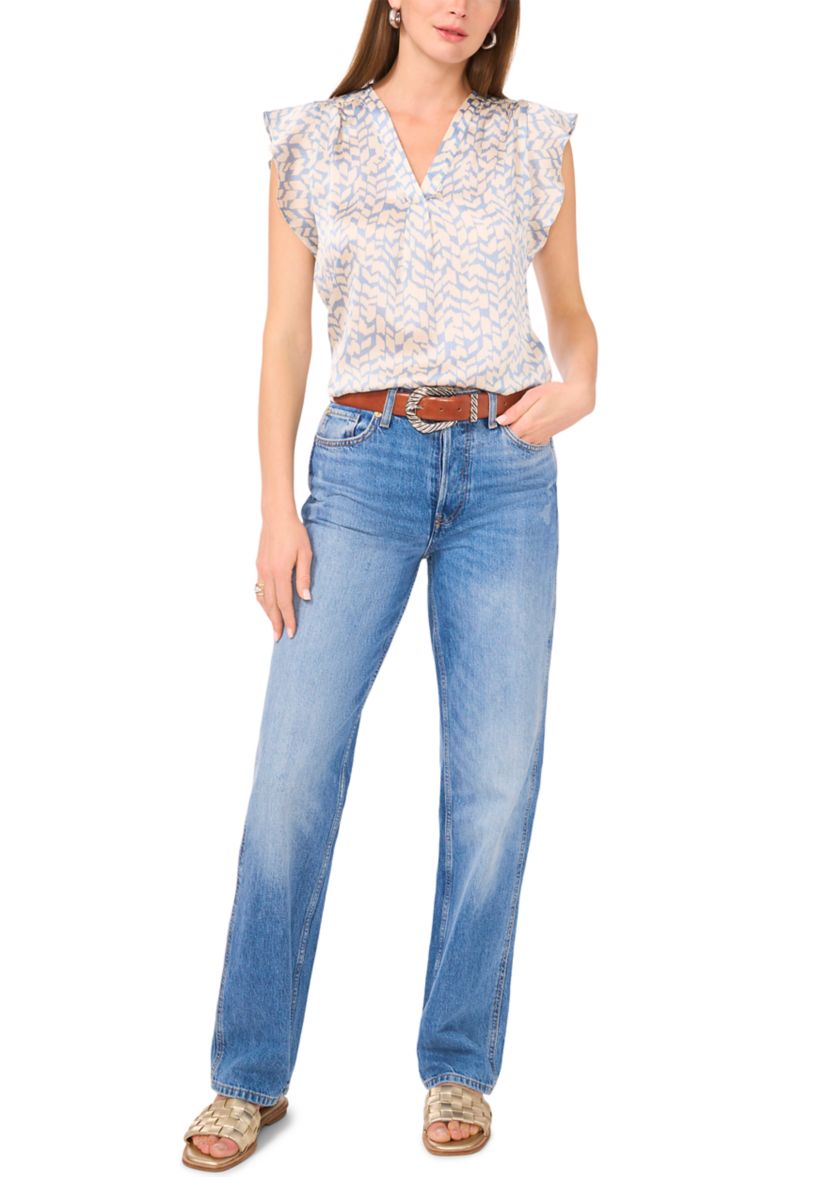 Petite V-Neck Flutter Sleeve Top