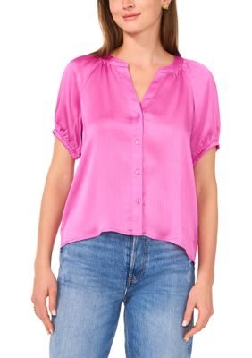Vince Camuto Women's Petite Button Up Blouse with Pleated Sleeves