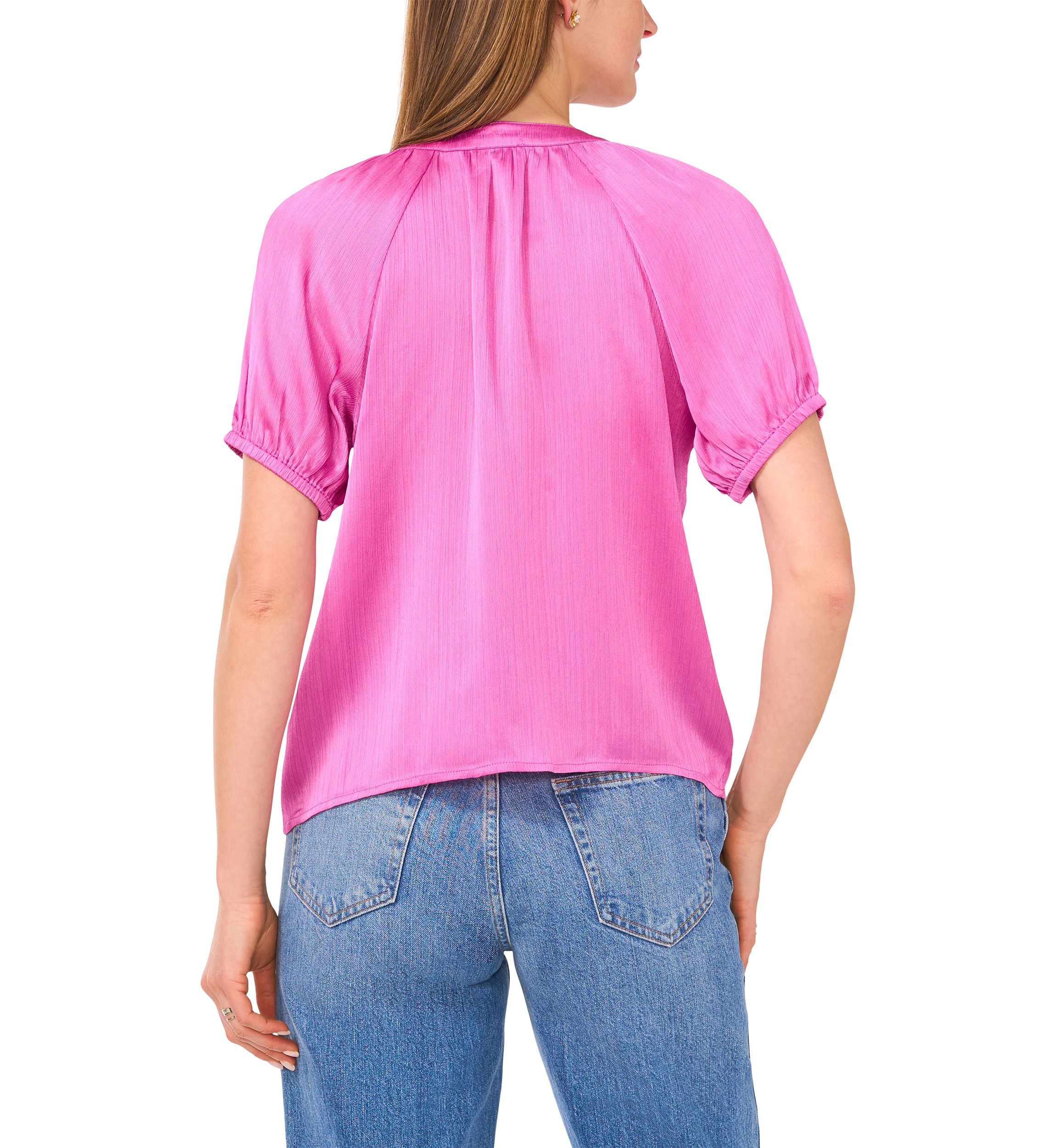 Petite Button Up Blouse with Pleated Sleeves