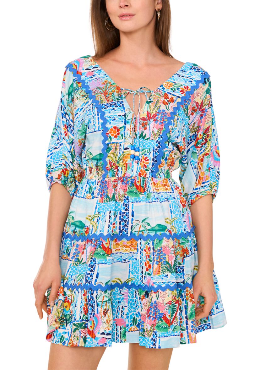 Petite Elbow Sleeve Scenic Mini Dress