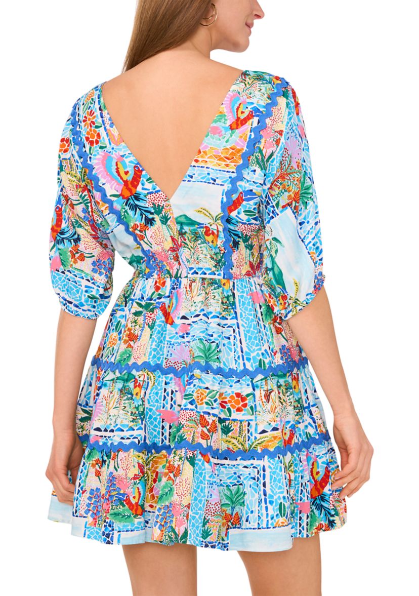 Petite Elbow Sleeve Scenic Mini Dress