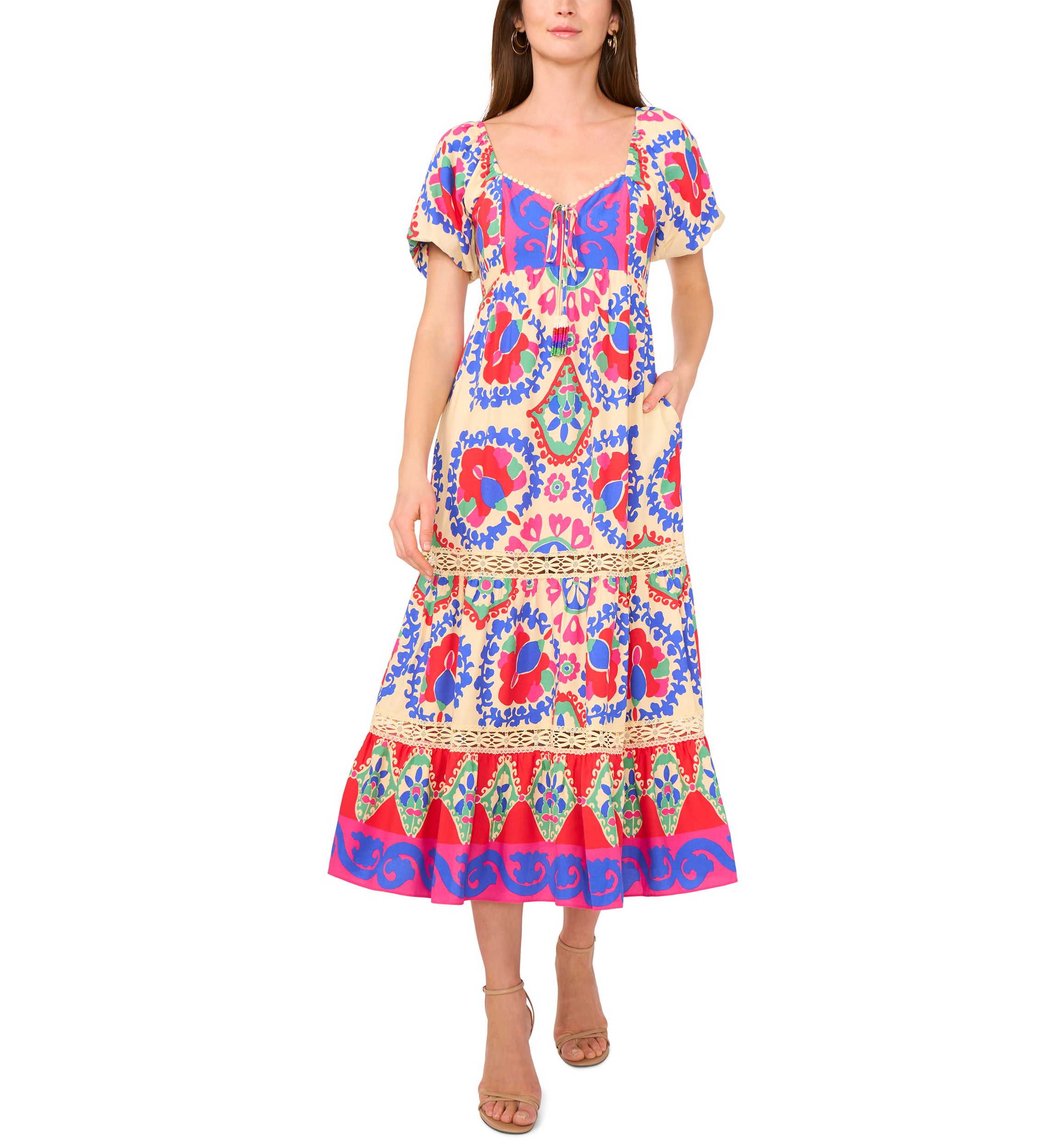 Petite Puff Sleeve Printed Maxi Dress
