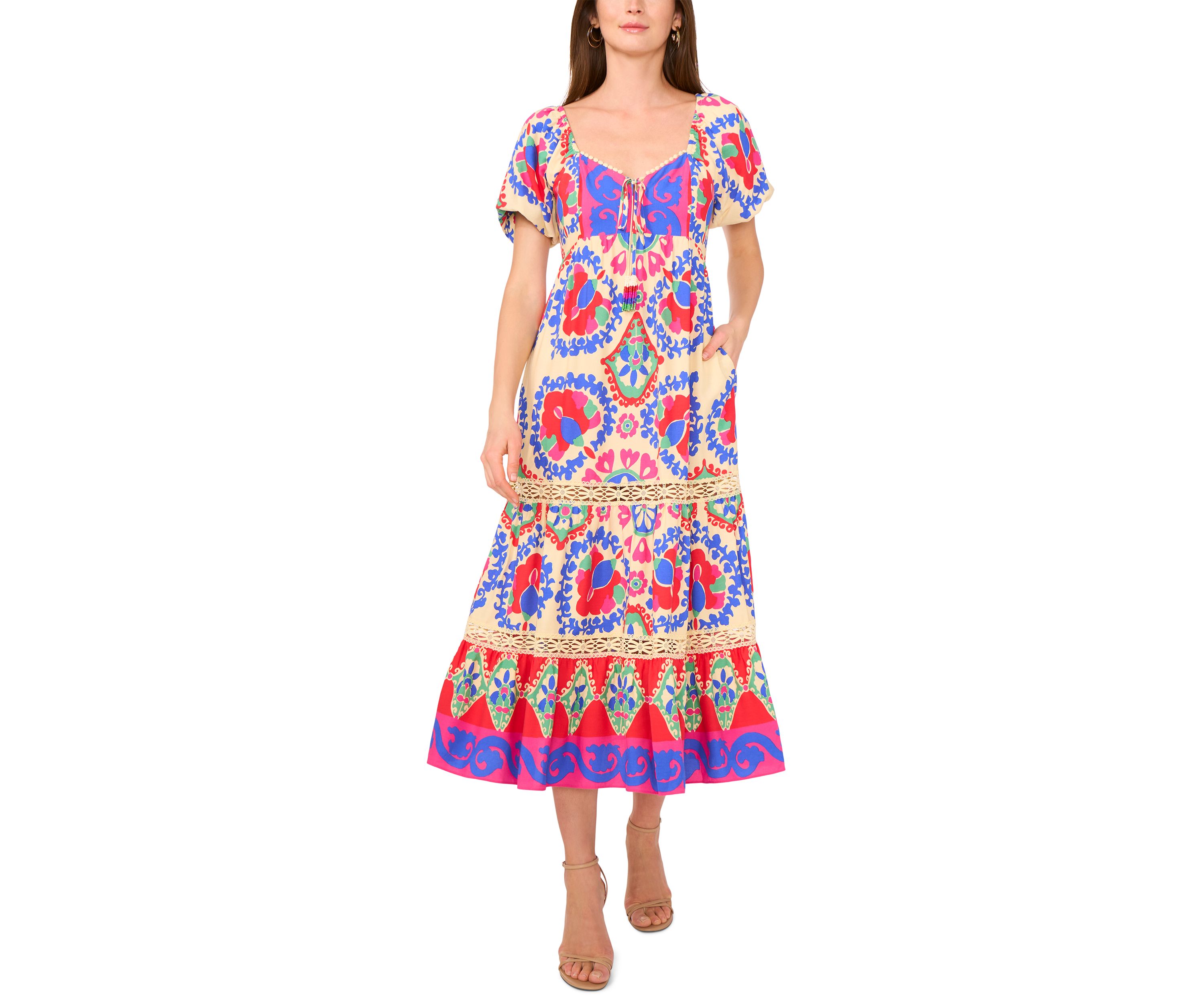 Petite Puff Sleeve Printed Maxi Dress