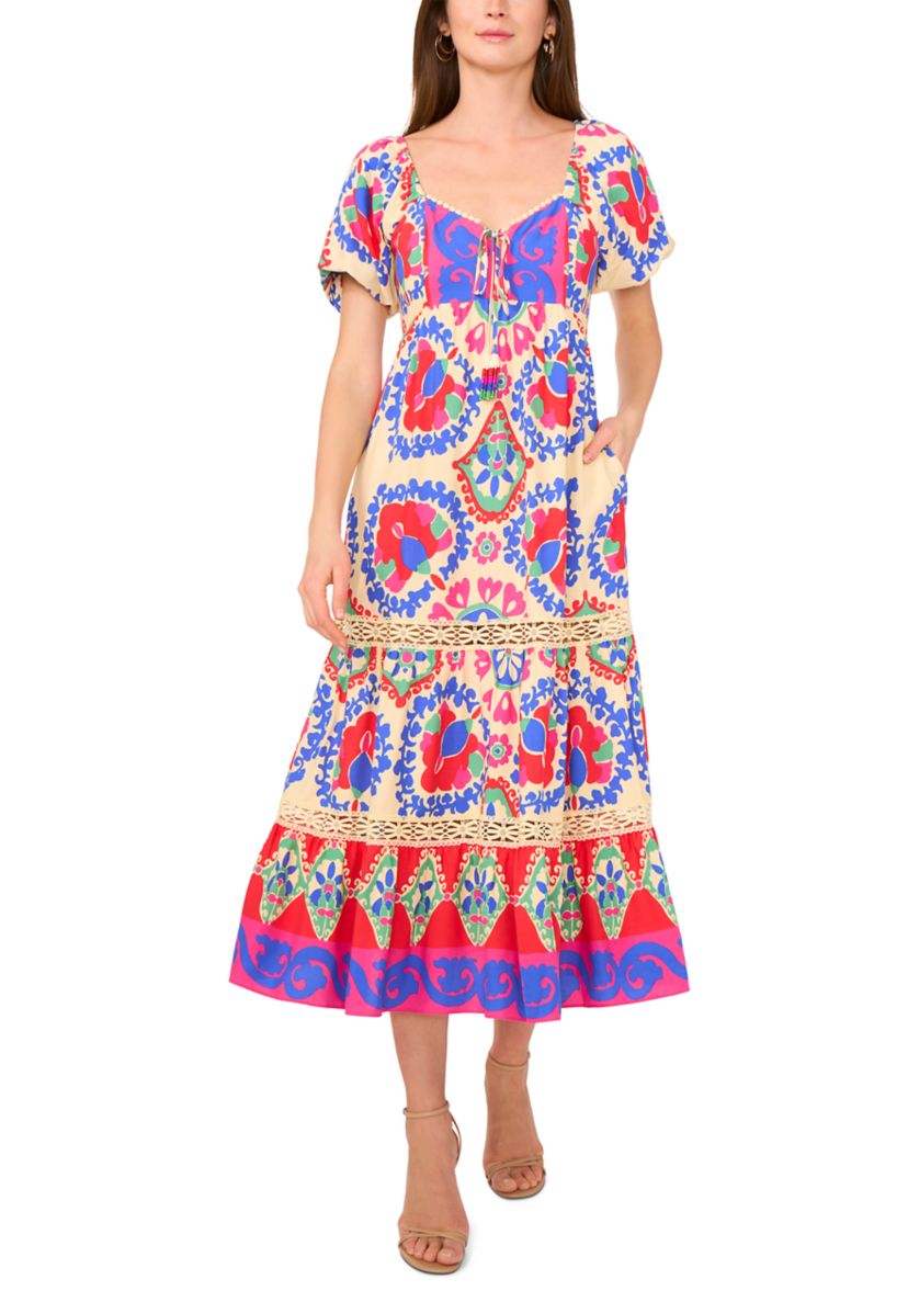 Petite Puff Sleeve Printed Maxi Dress