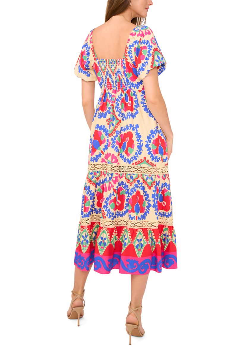 Petite Puff Sleeve Printed Maxi Dress