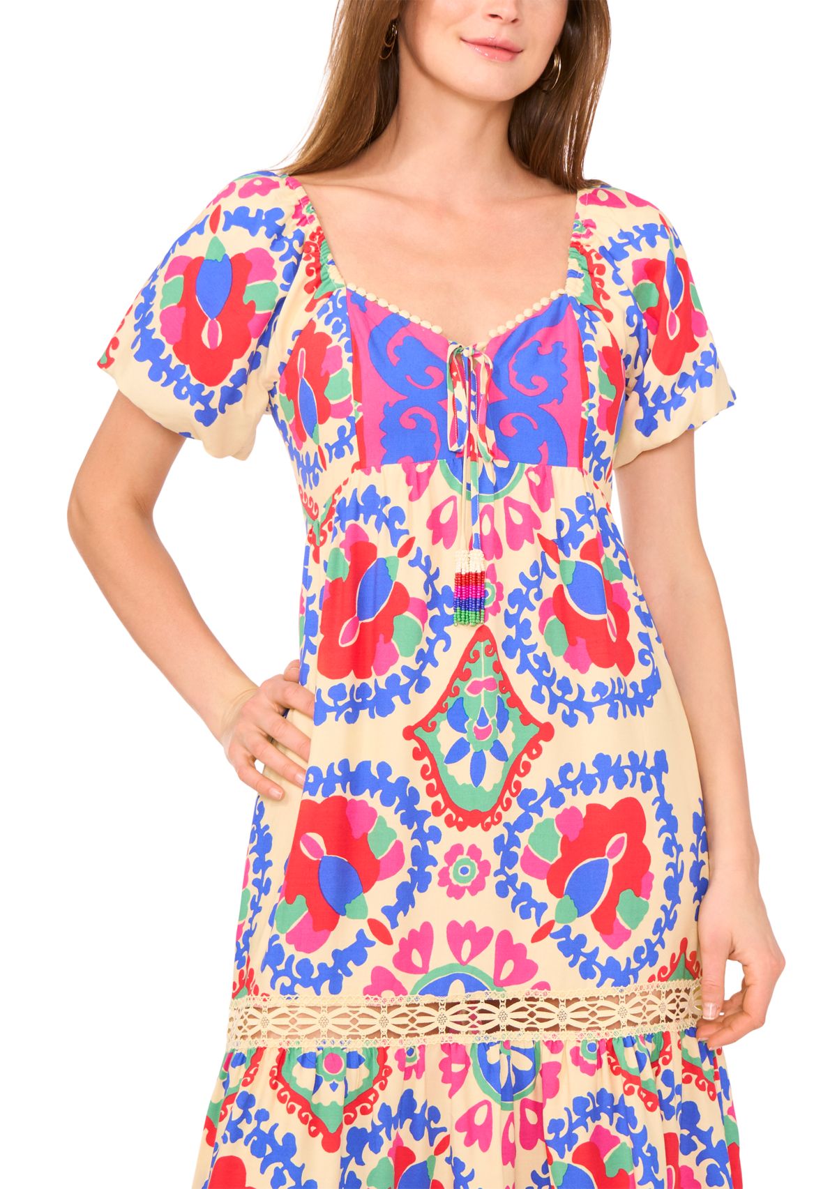 Petite Puff Sleeve Printed Maxi Dress