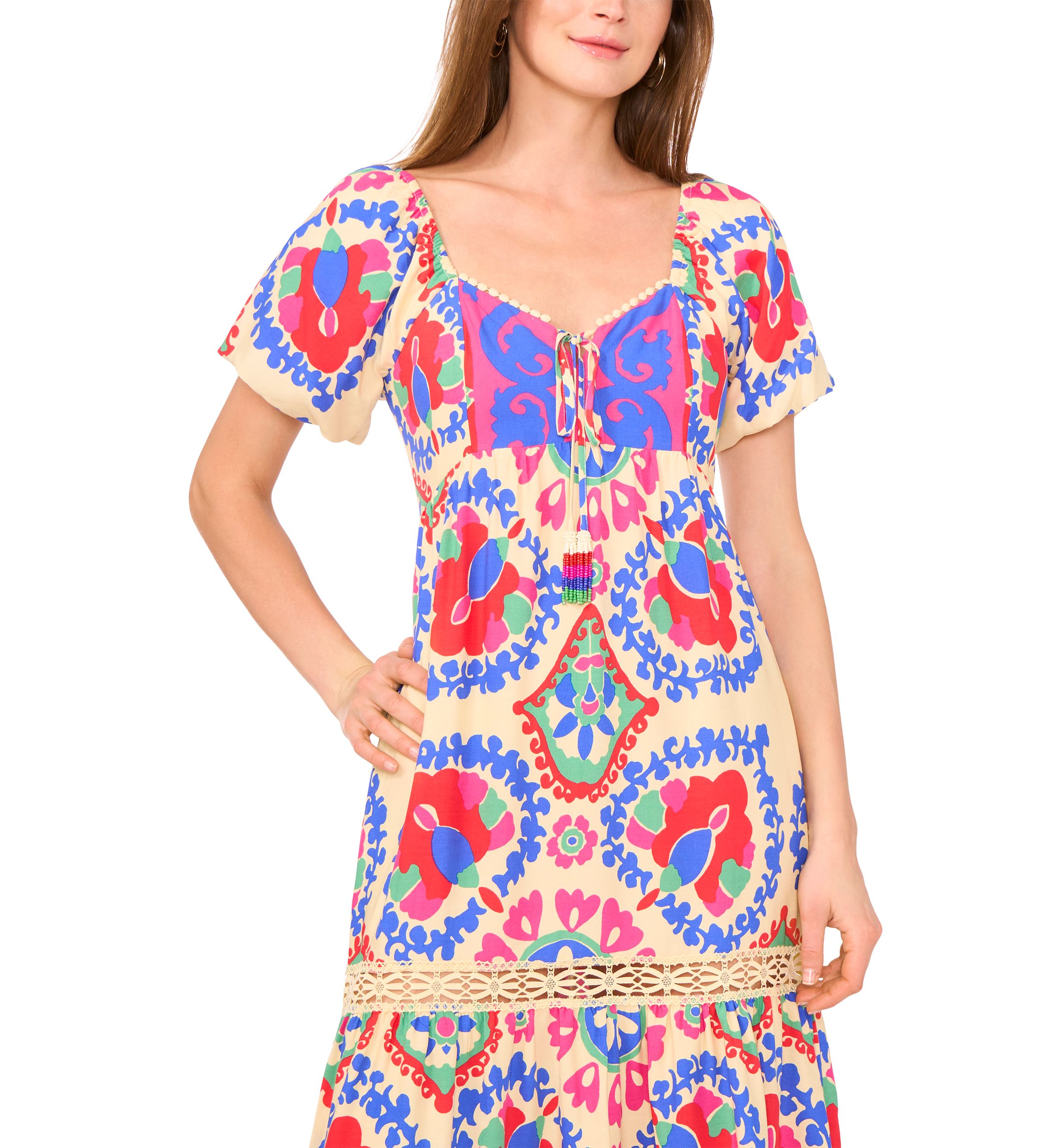 Petite Puff Sleeve Printed Maxi Dress