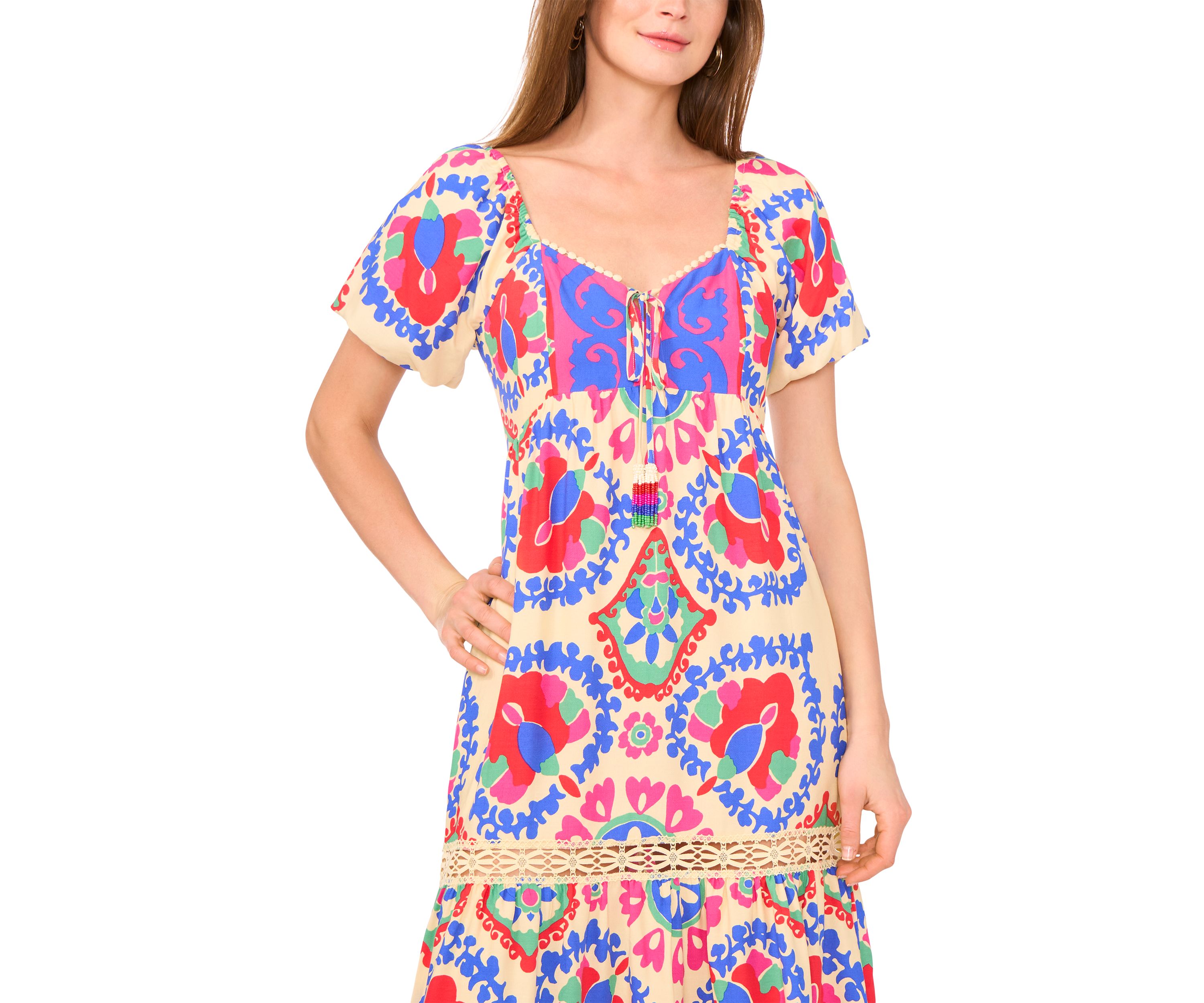 Petite Puff Sleeve Printed Maxi Dress