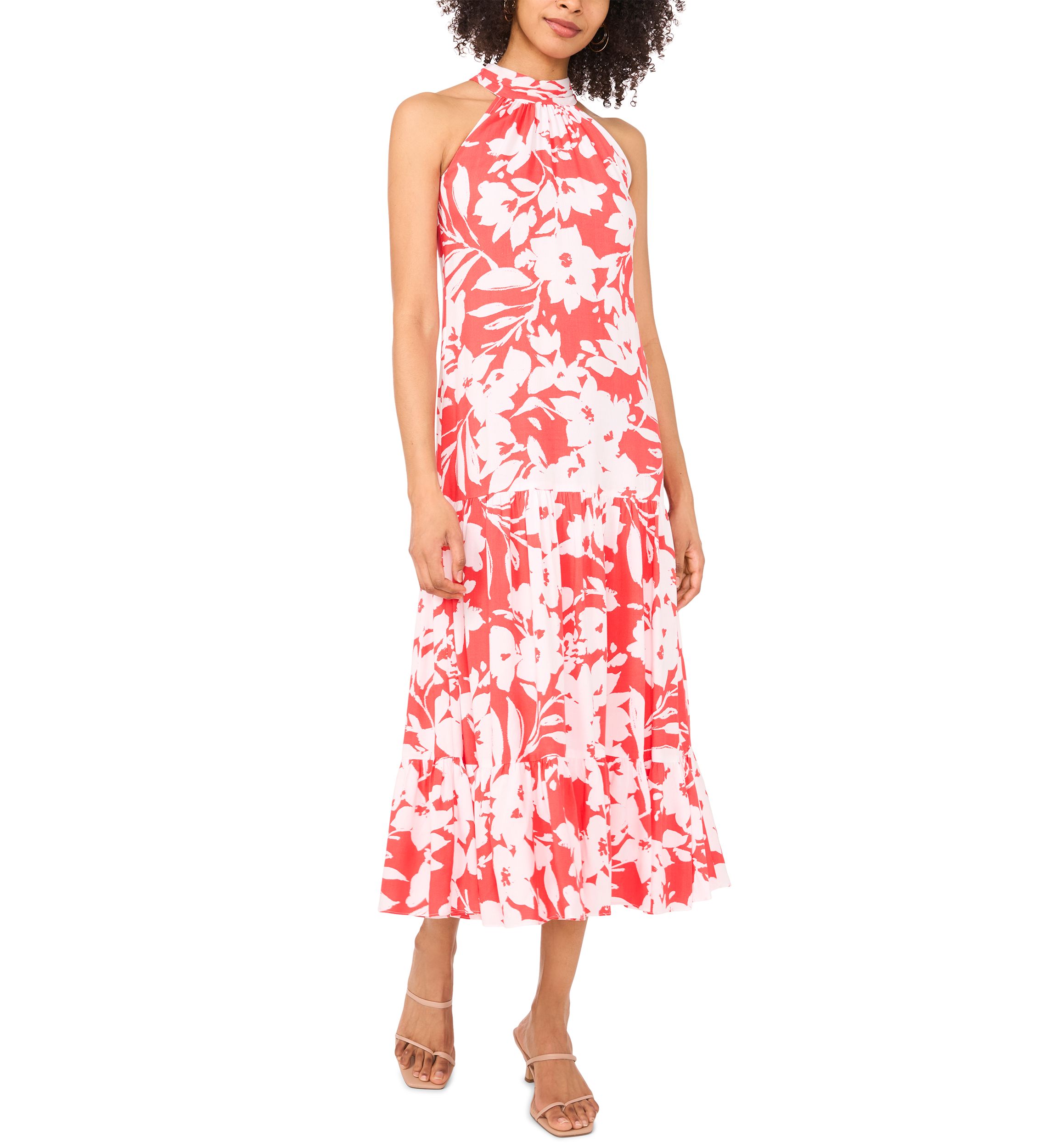 Petite Sleeveless Halter Tie Back Dress