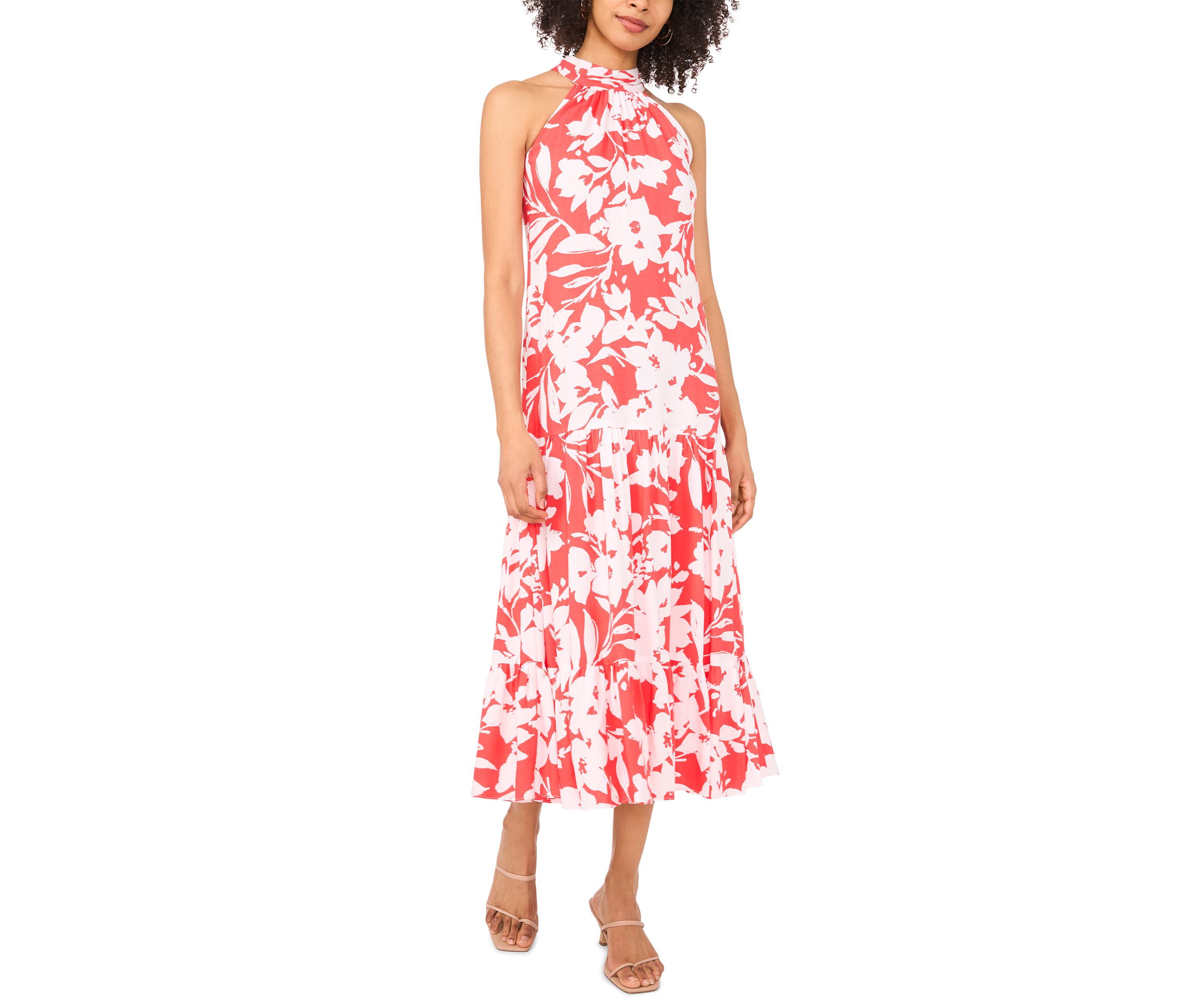 Petite Sleeveless Halter Tie Back Dress