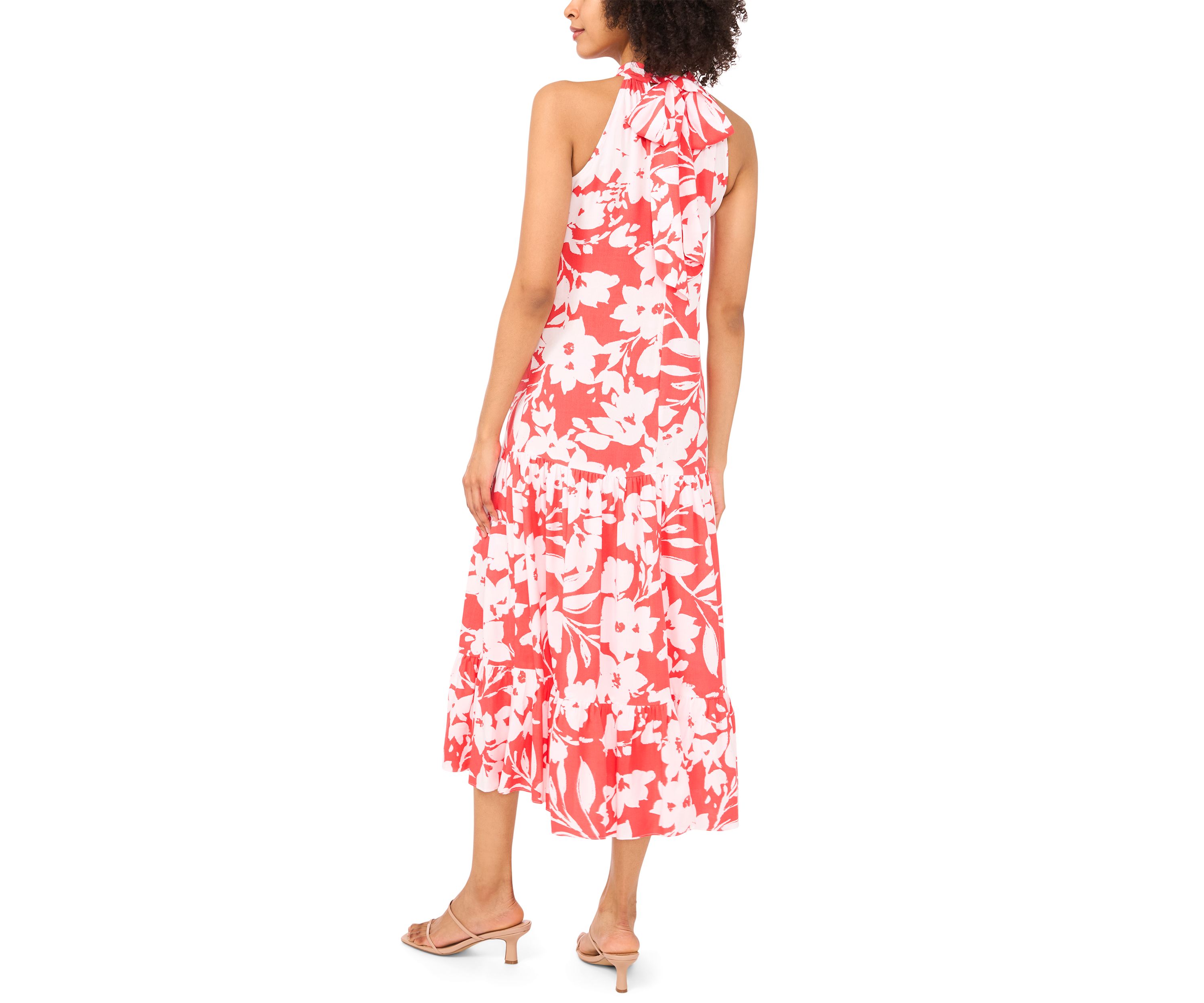 Petite Sleeveless Halter Tie Back Dress