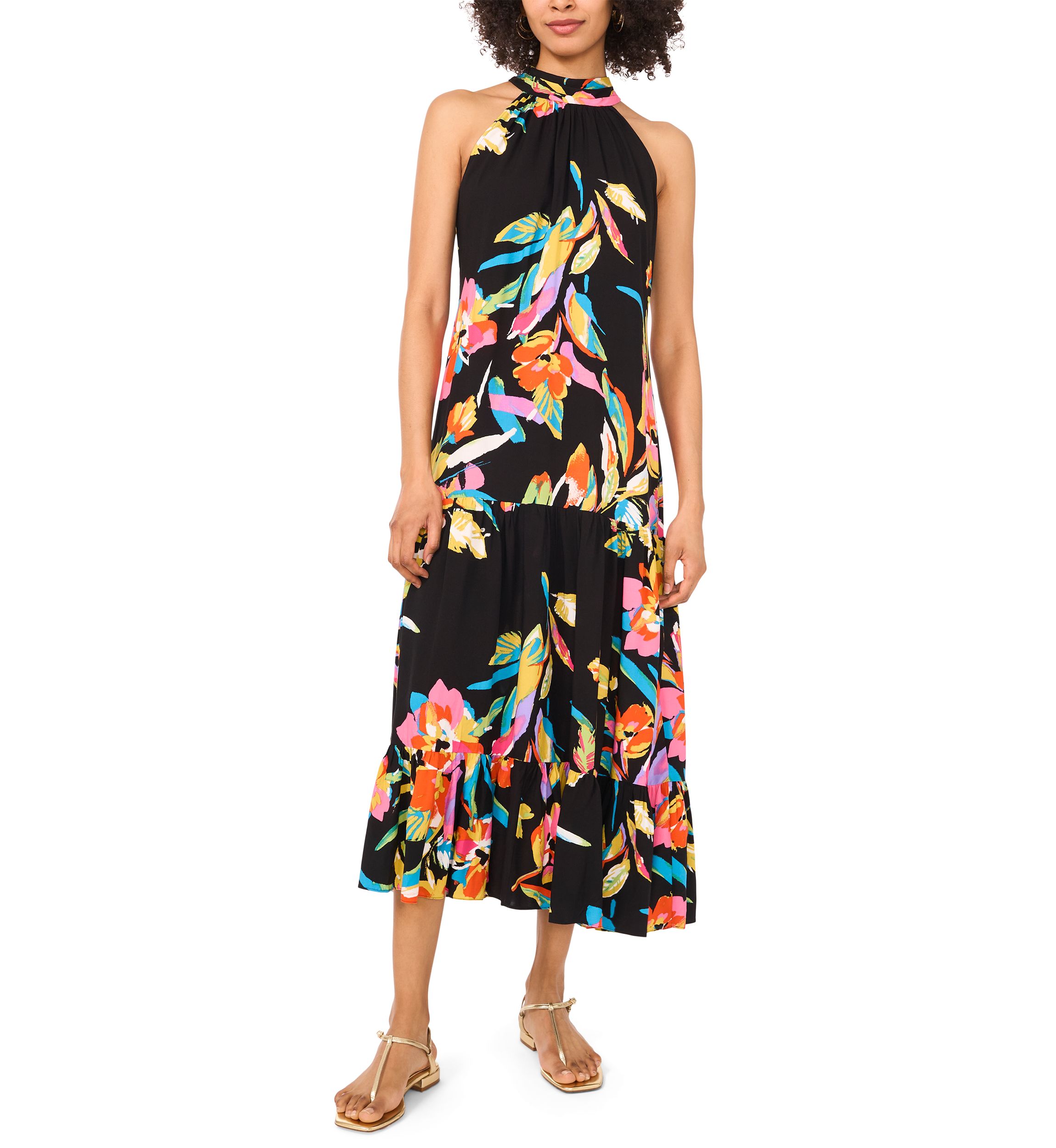 Petite Sleeveless Printed Halter Dress