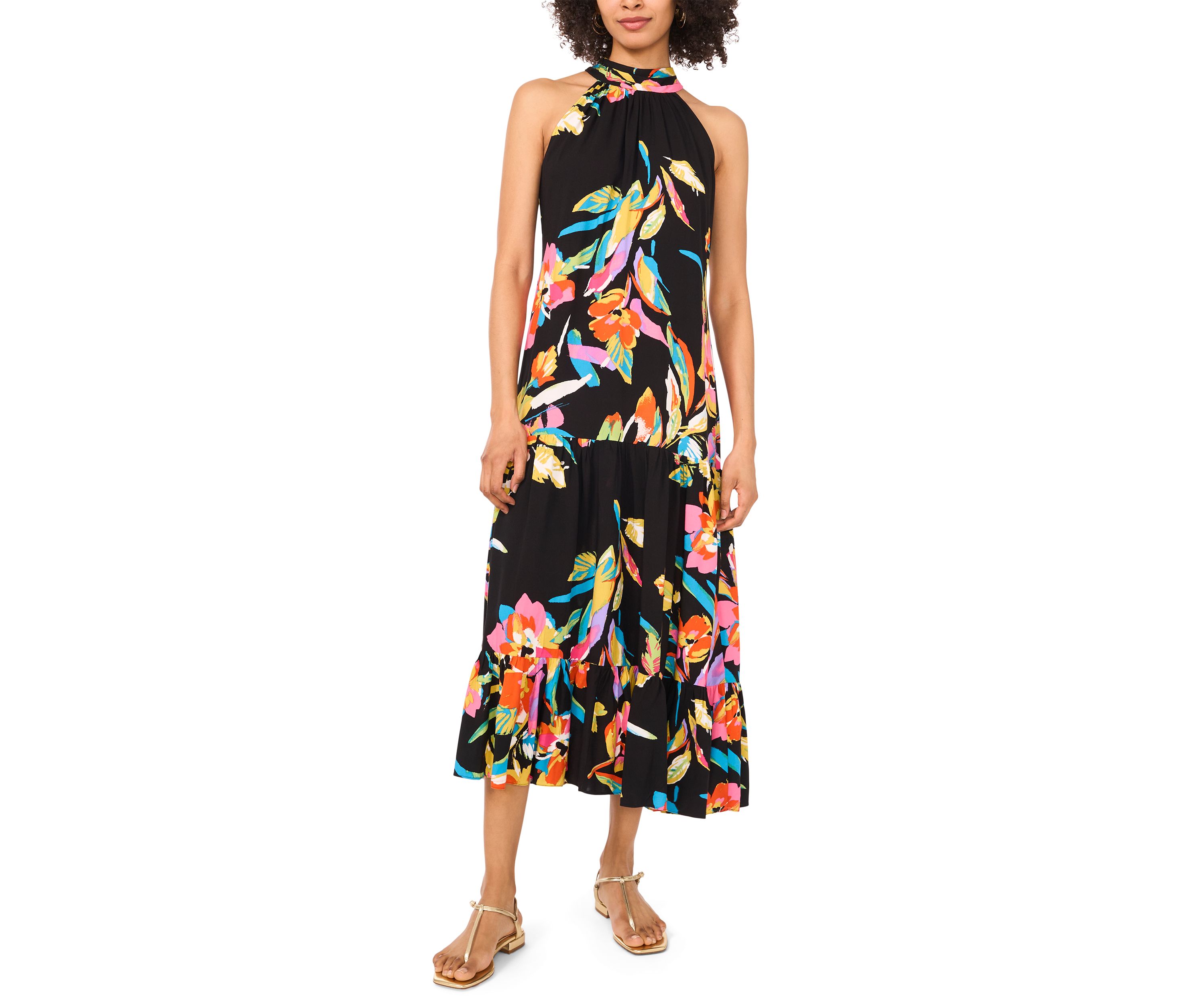 Petite Sleeveless Printed Halter Dress
