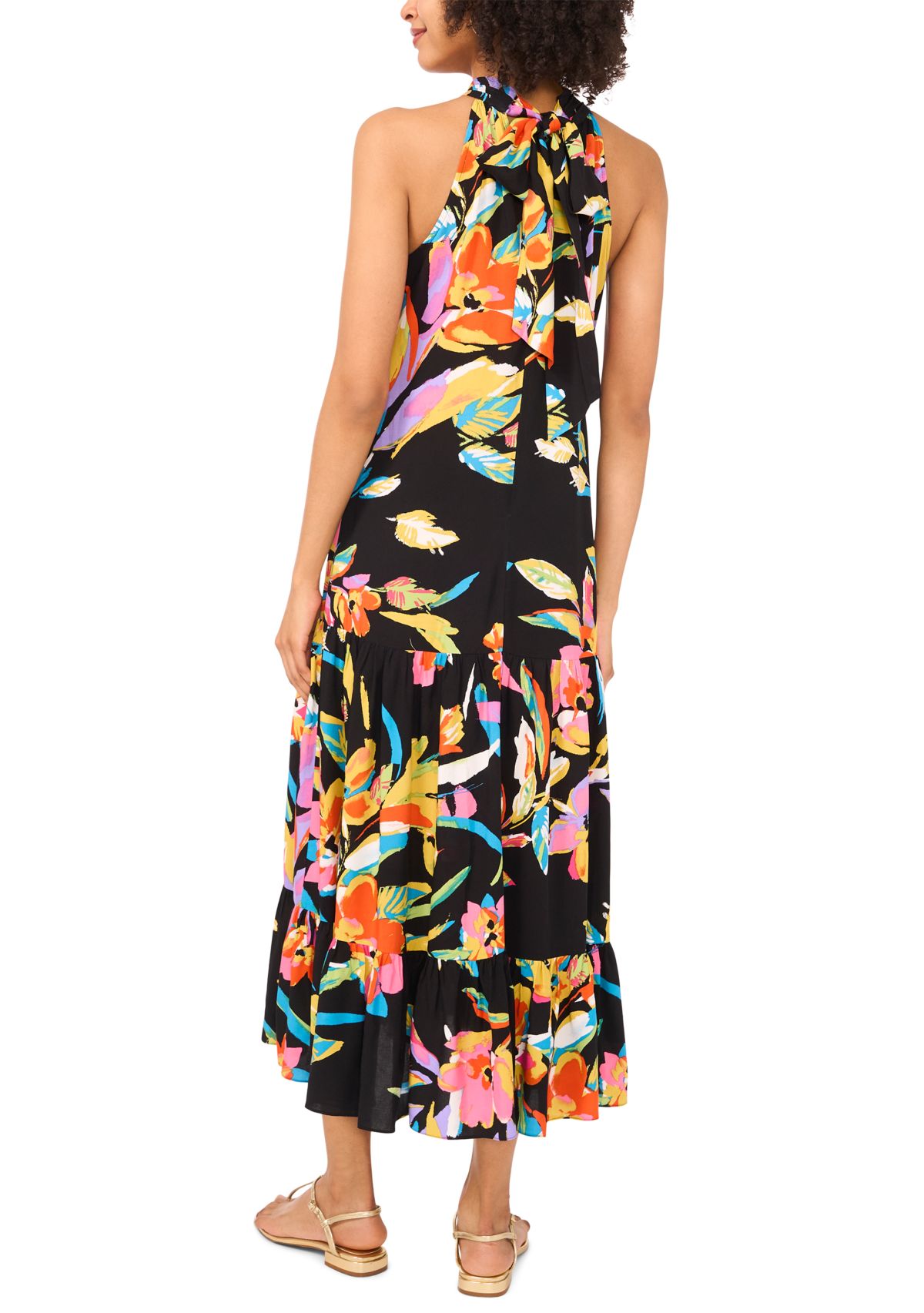 Petite Sleeveless Printed Halter Dress