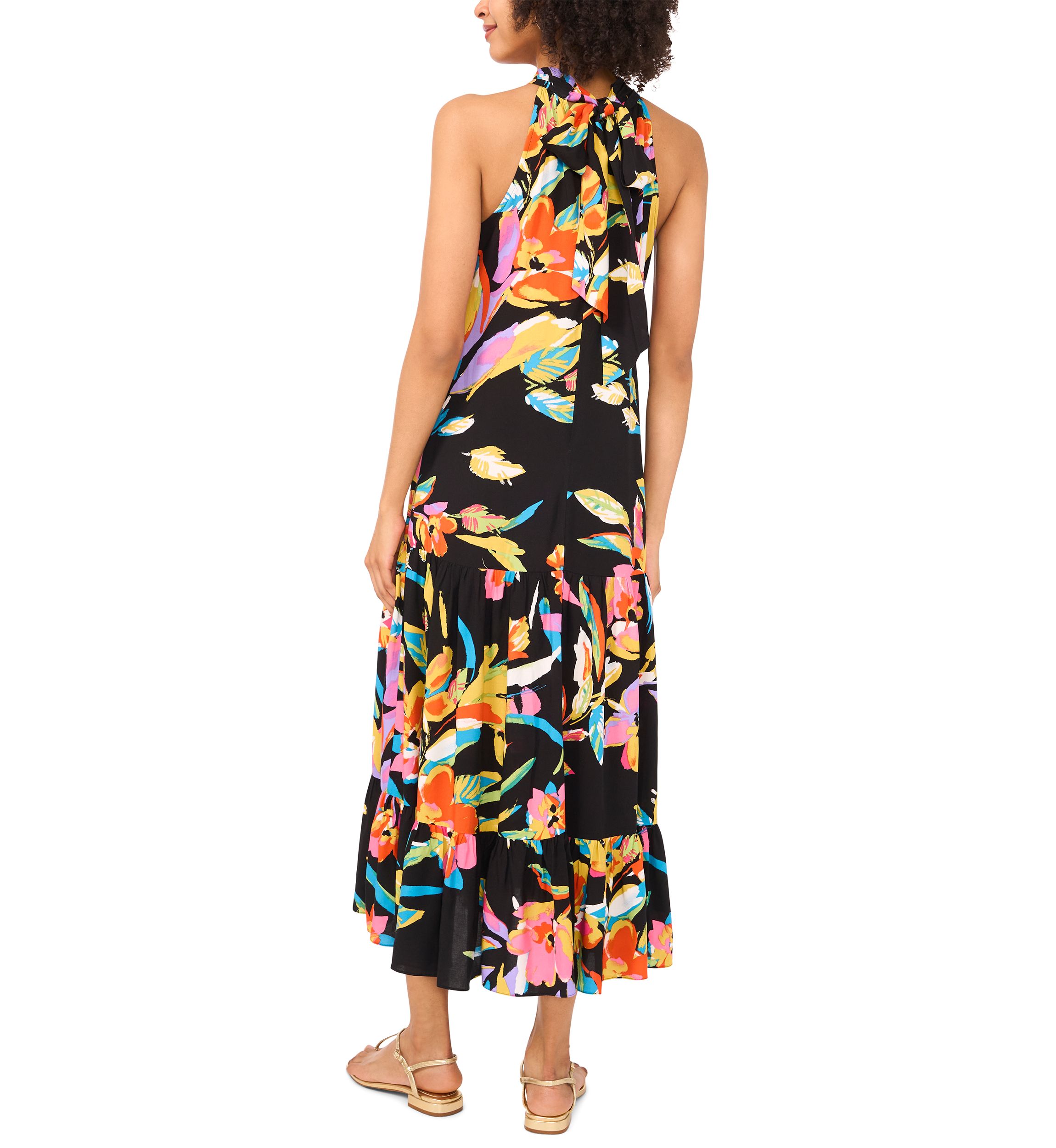 Petite Sleeveless Printed Halter Dress