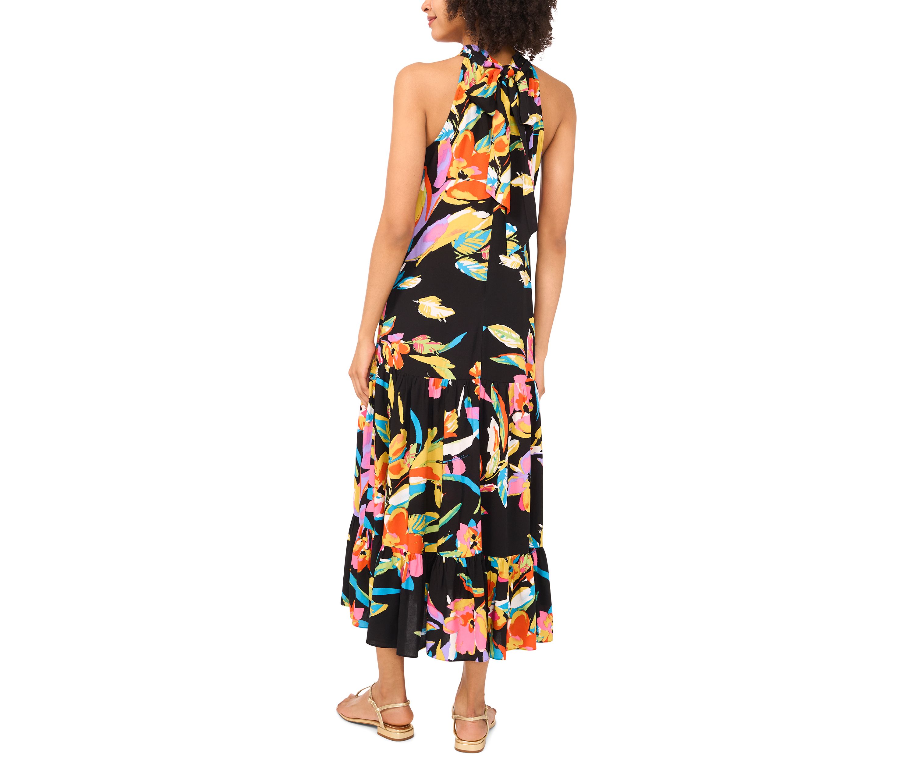 Petite Sleeveless Printed Halter Dress