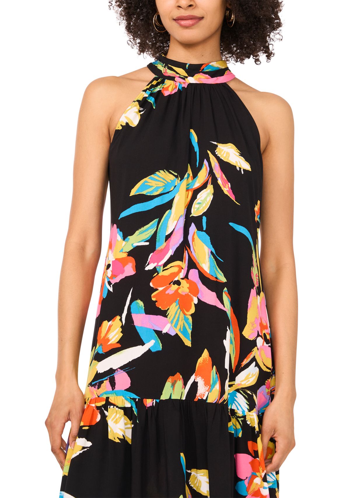 Petite Sleeveless Printed Halter Dress