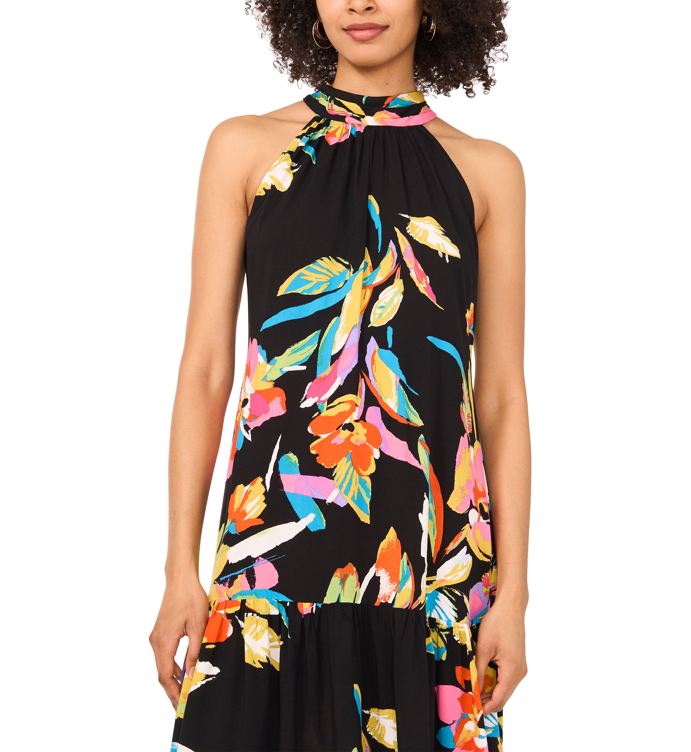 Petite Sleeveless Printed Halter Dress