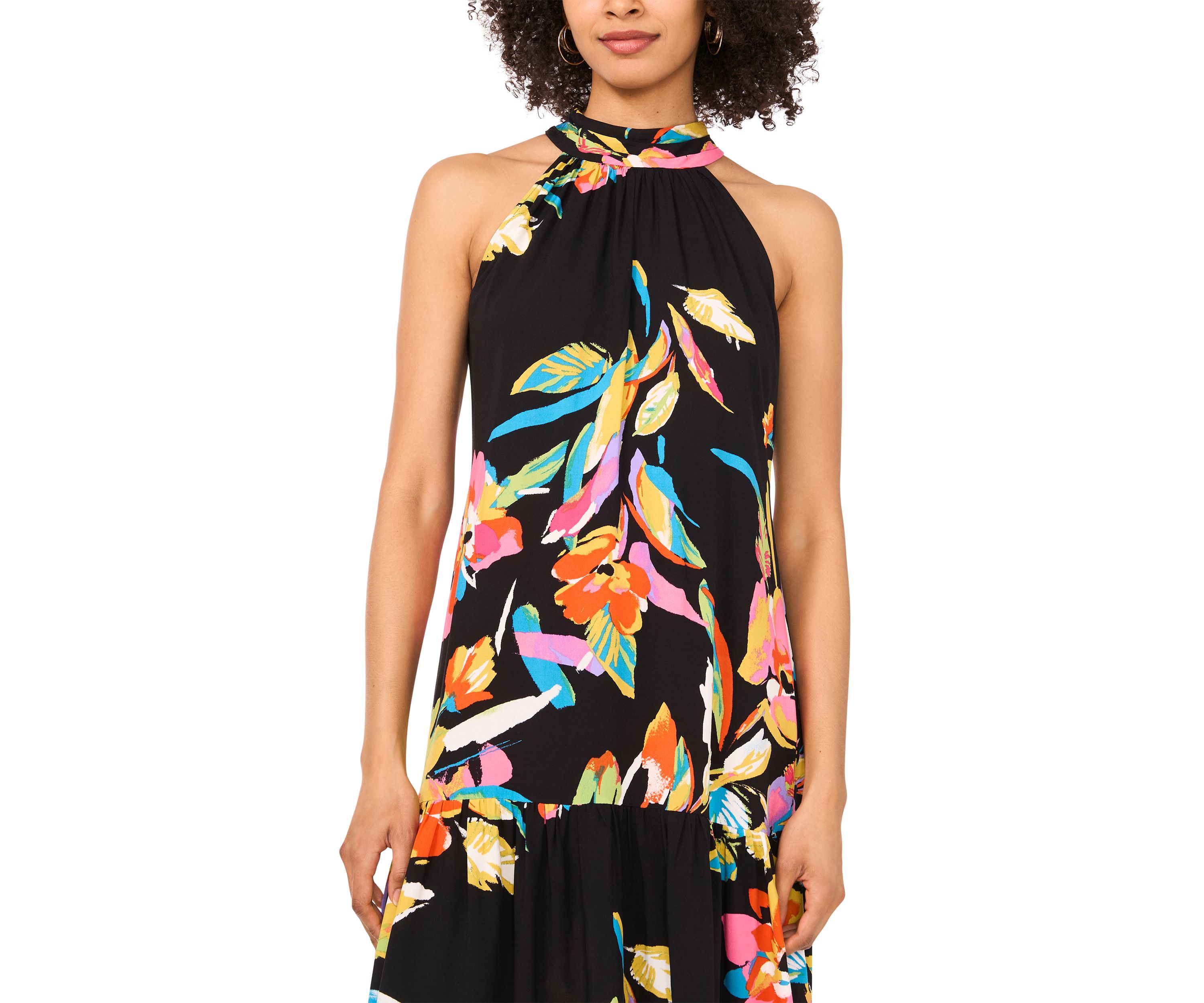 Petite Sleeveless Printed Halter Dress