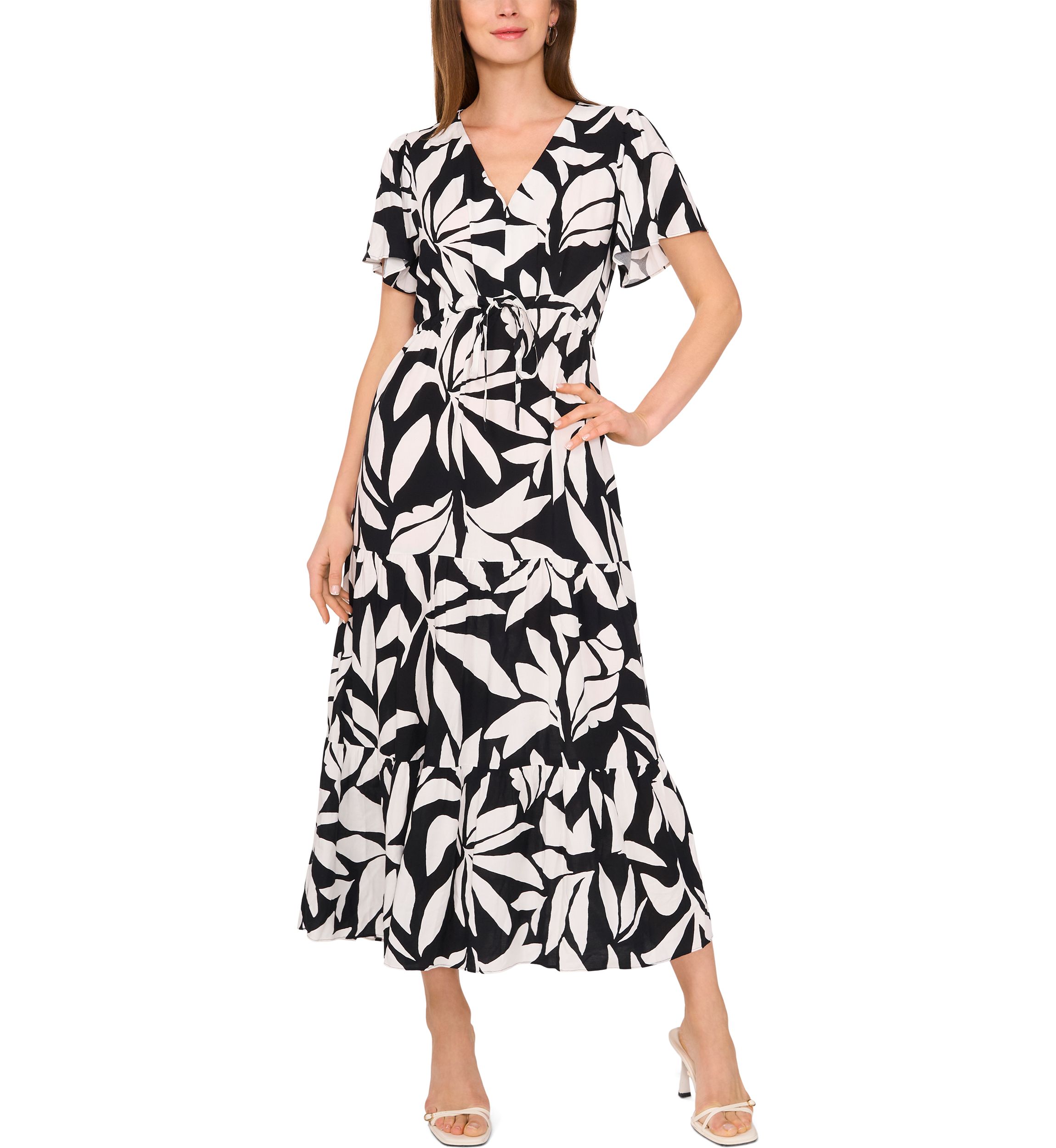 Petite Flutter Sleeve Tie Waist Dress