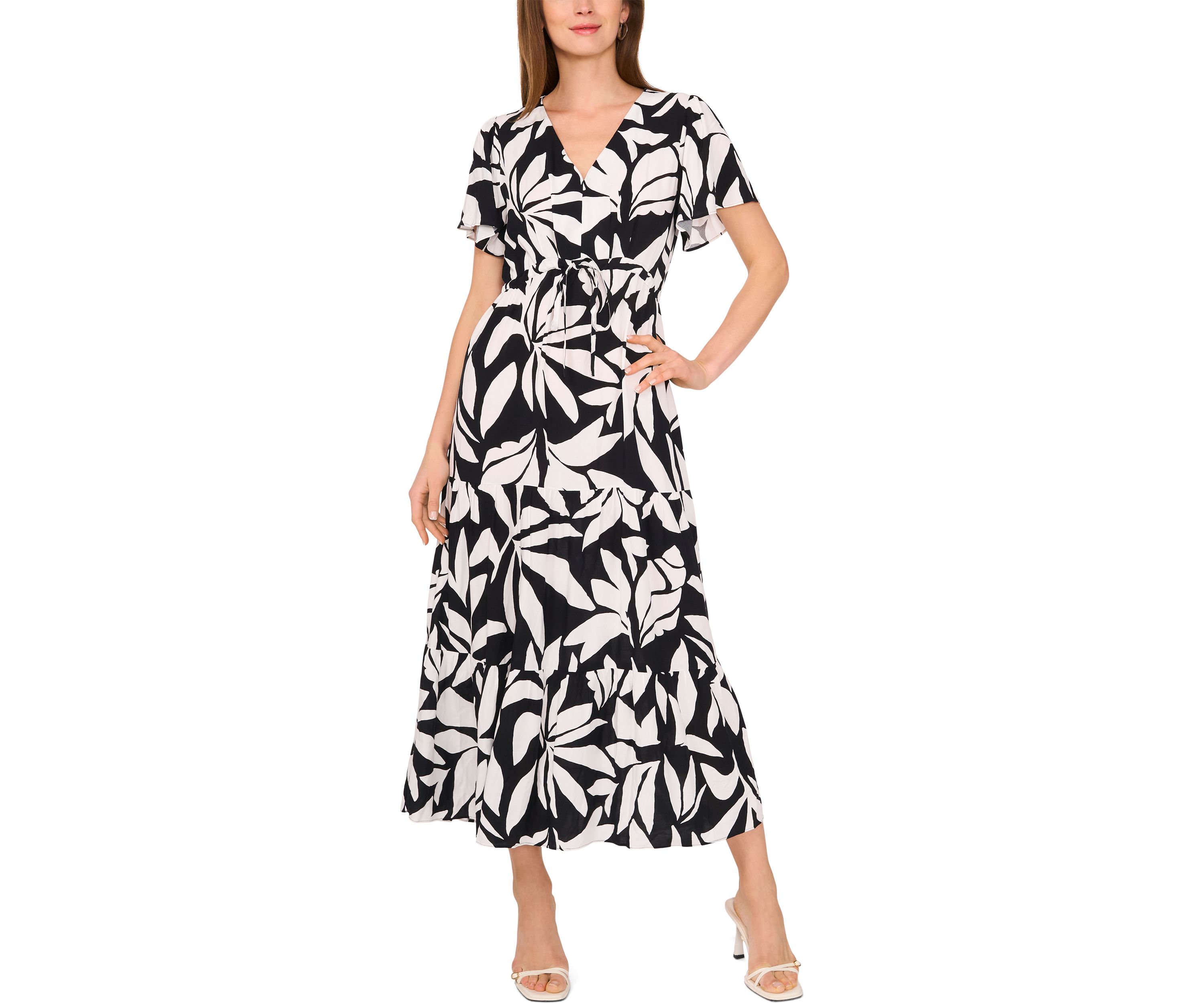 Petite Flutter Sleeve Tie Waist Dress