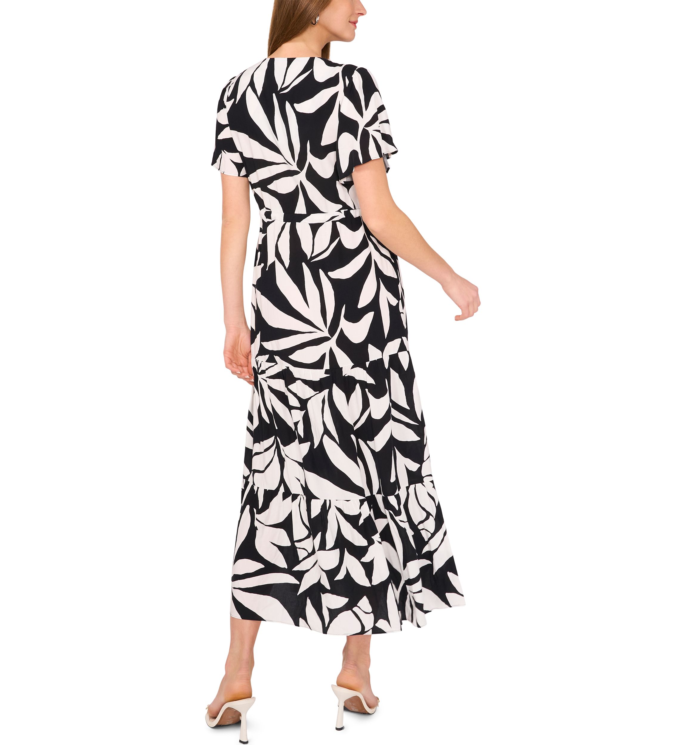 Petite Flutter Sleeve Tie Waist Dress