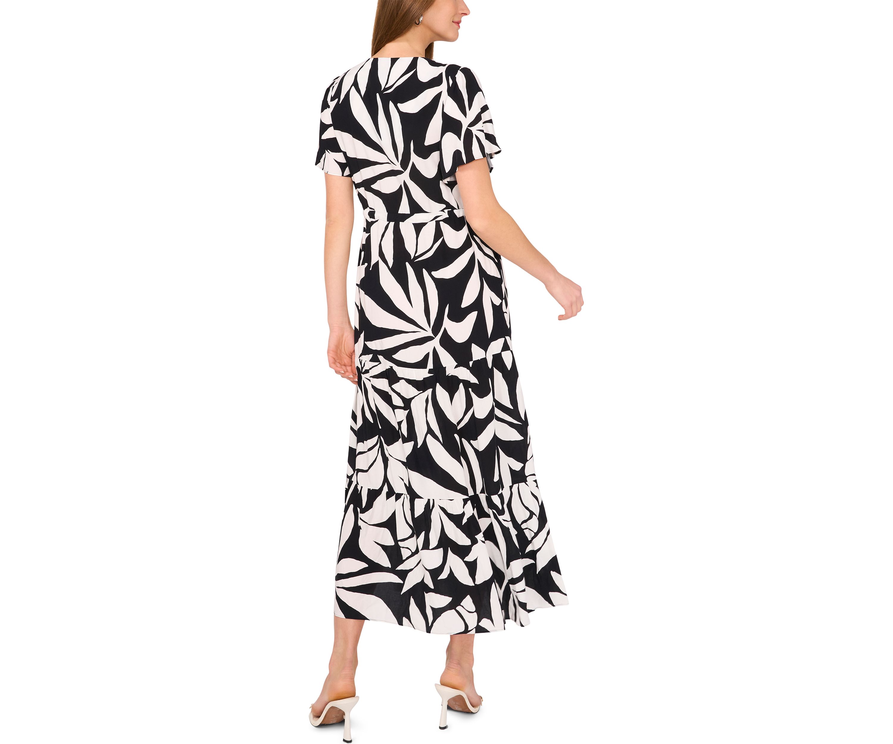 Petite Flutter Sleeve Tie Waist Dress